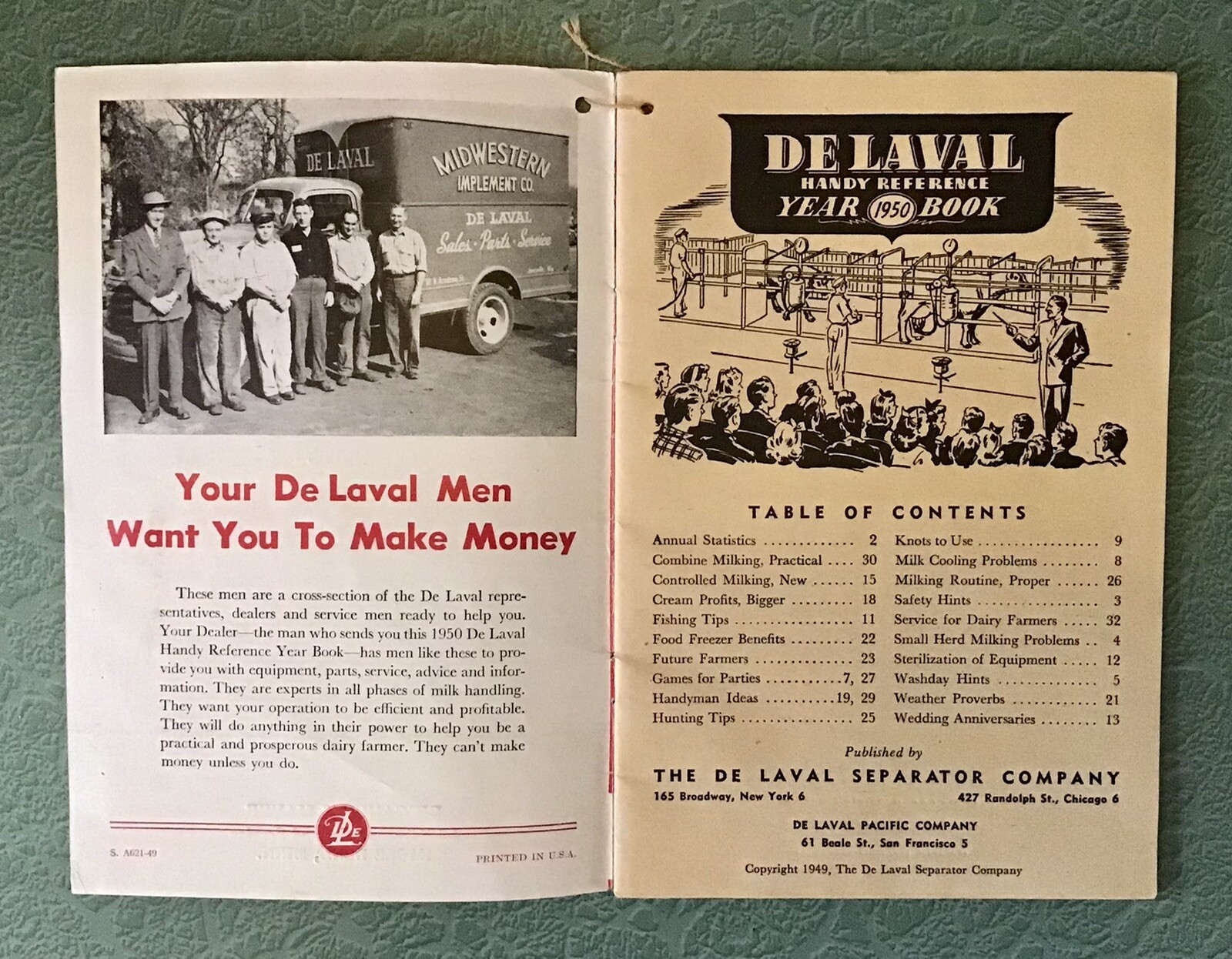 1950 DELAVAL Almanac Yearbook Weather Farm Dairy Agriculture JOHN DEERE SALES