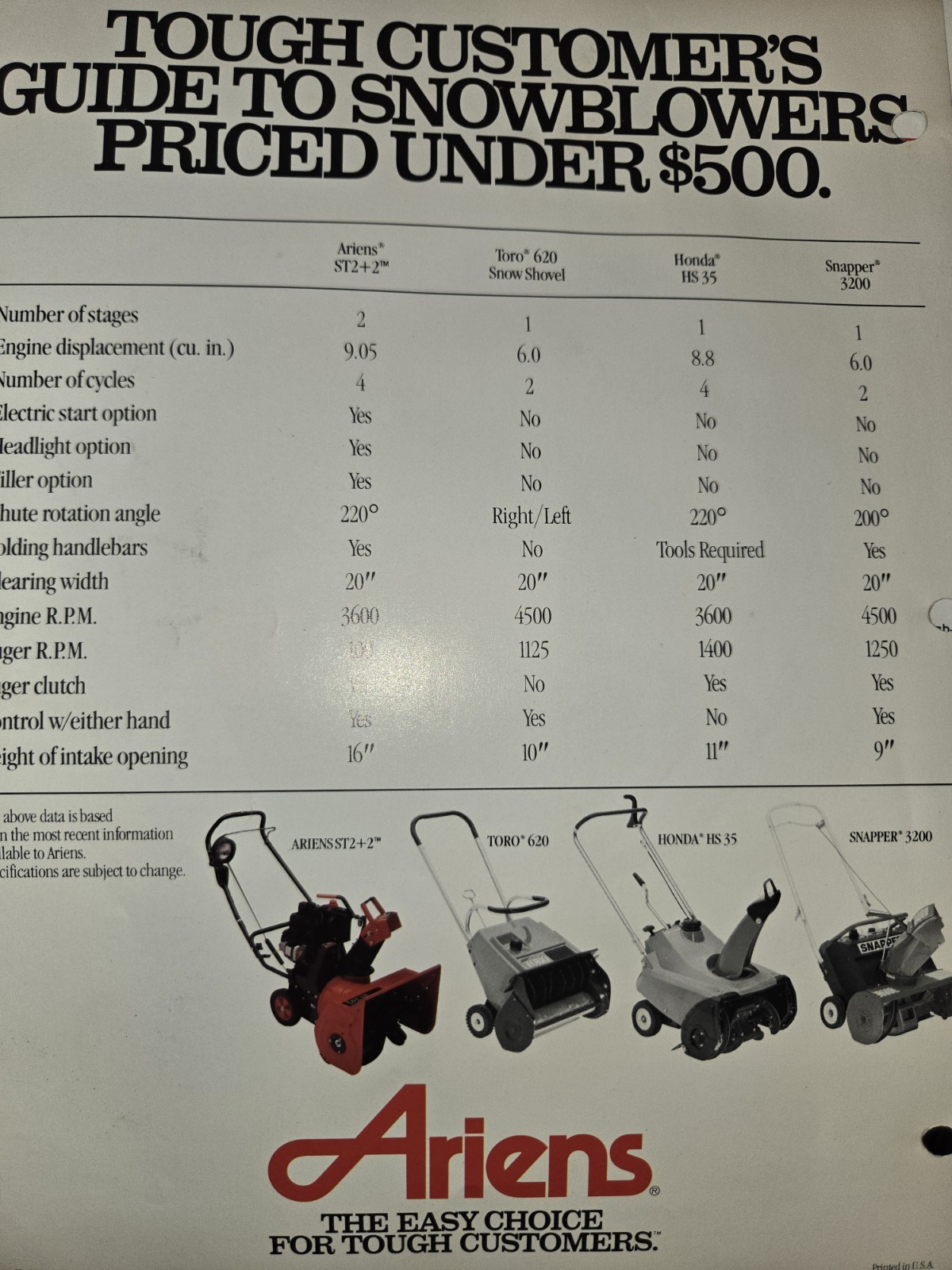8 VINTAGE ARIENS DEALERSHIP ADVERTISING BROCHURES TRACTORS SNO-THROS