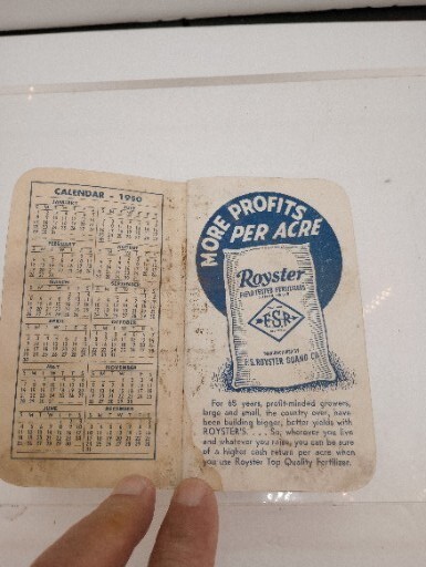 1950 Royster Guano Fertilizer Advertising Farm Calendar Pocket Memo Book Vintage