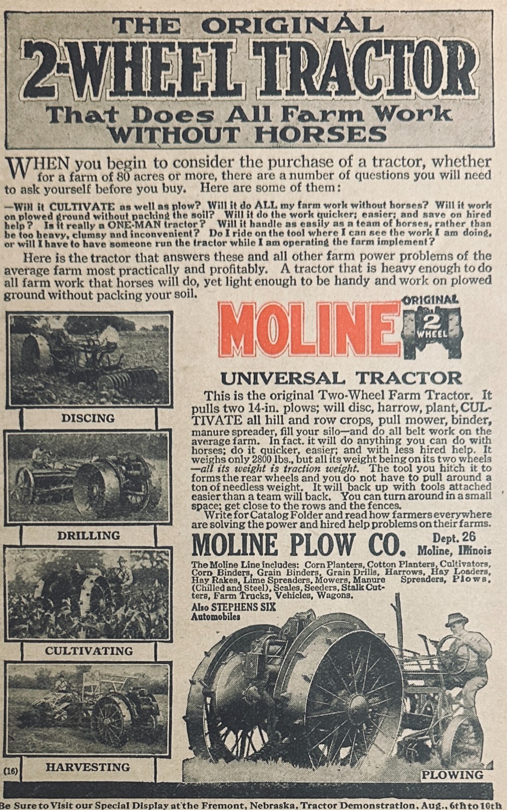 Set of (2) – 1917 Universal Moline Tractor Ads Set #116