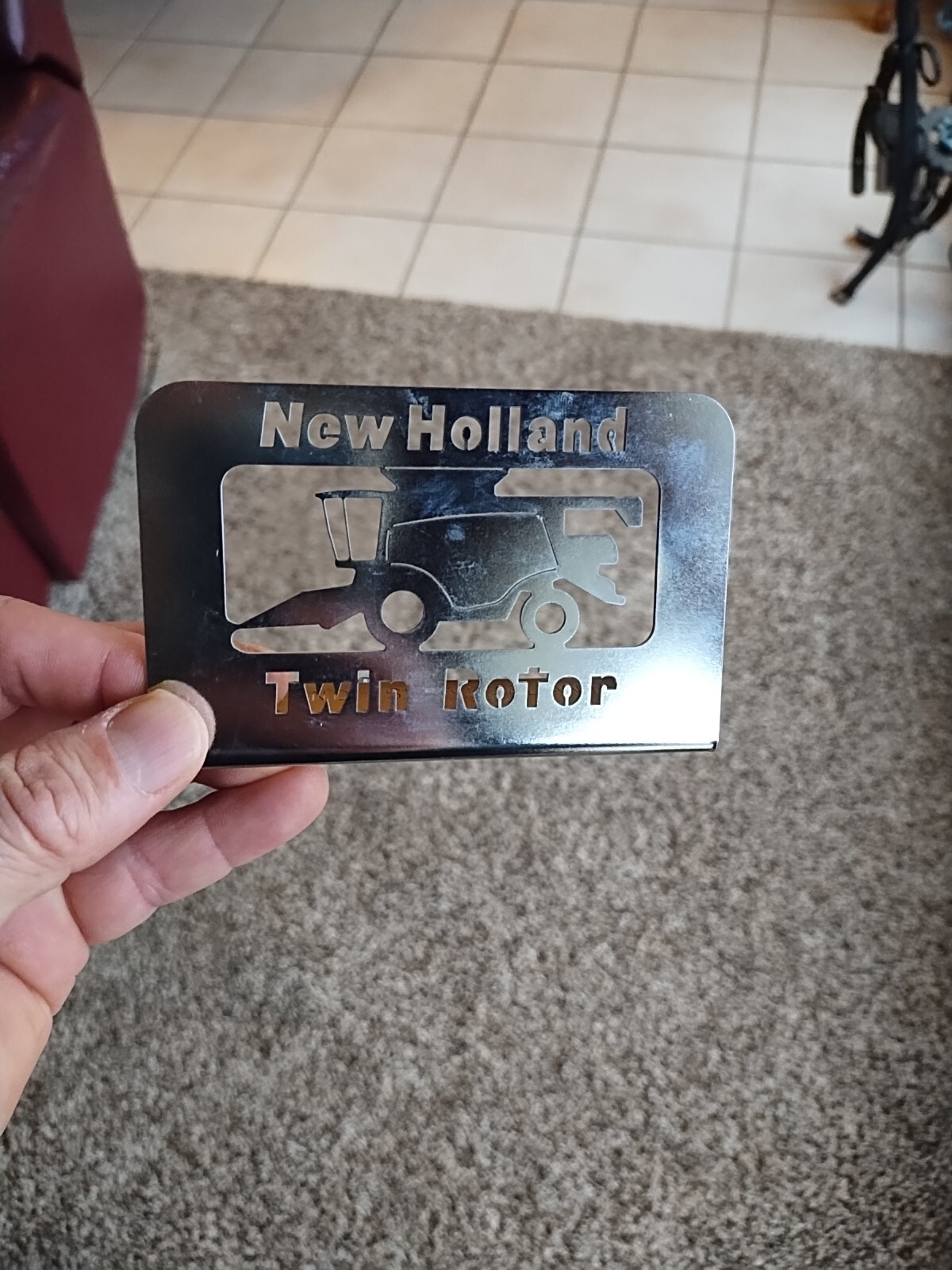 Vtg New Holland Twin Rotor Combine GRAND ISLAND PLANT Metal Emblem Sign Plate
