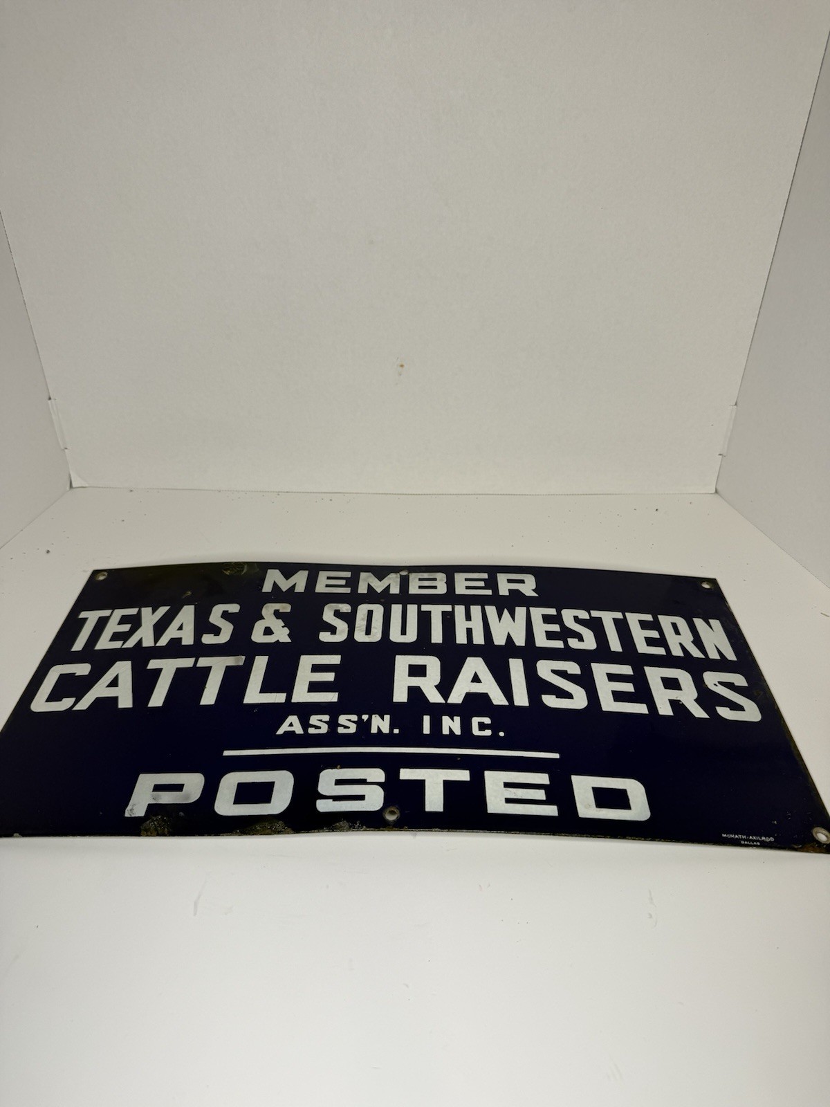 Vintage Porcelain Texas & Southwestern Cattle Raisers Association Posted Sign