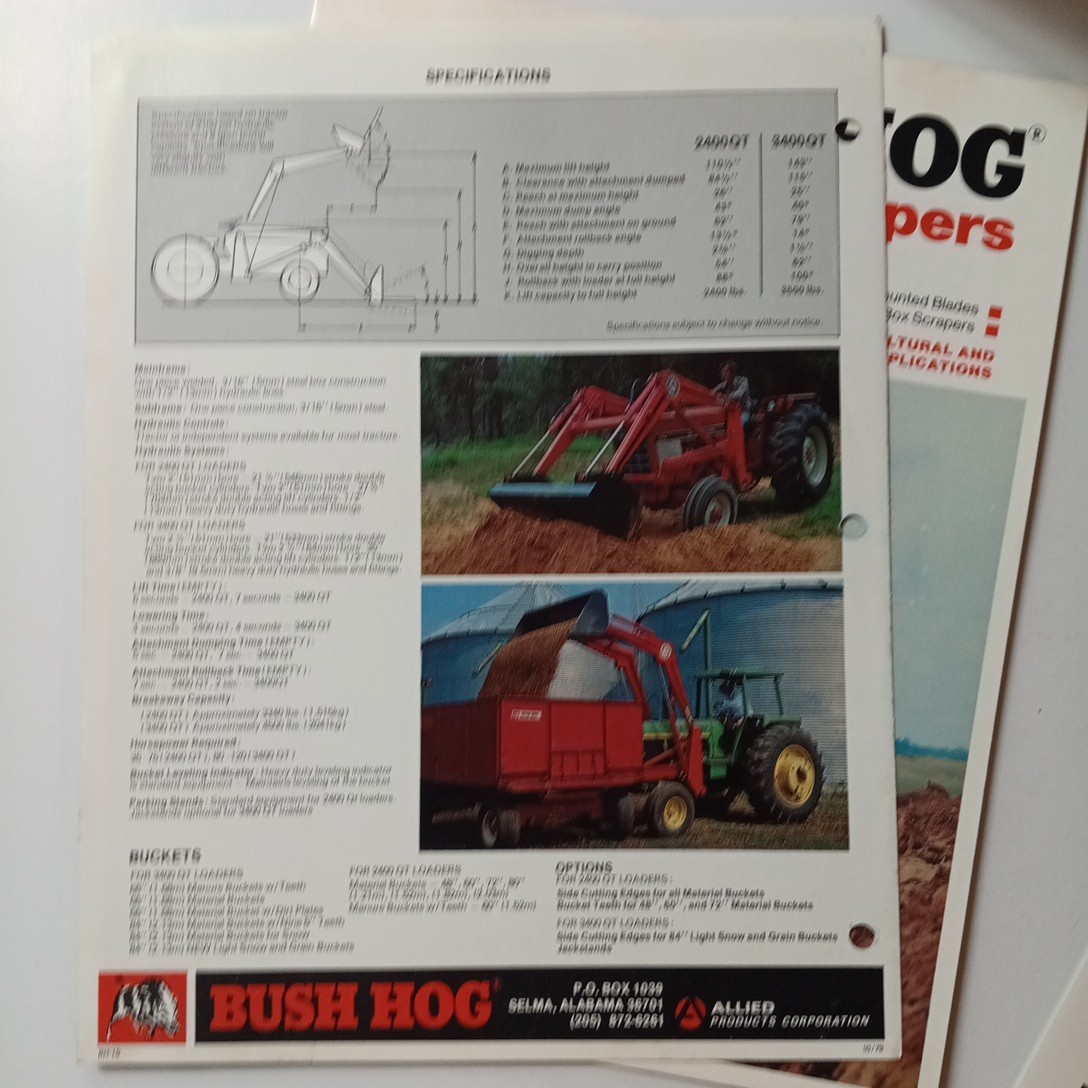 3 Bush Hog Farm Advertising Lot Brochures Blades & Scrapers, Front Loader