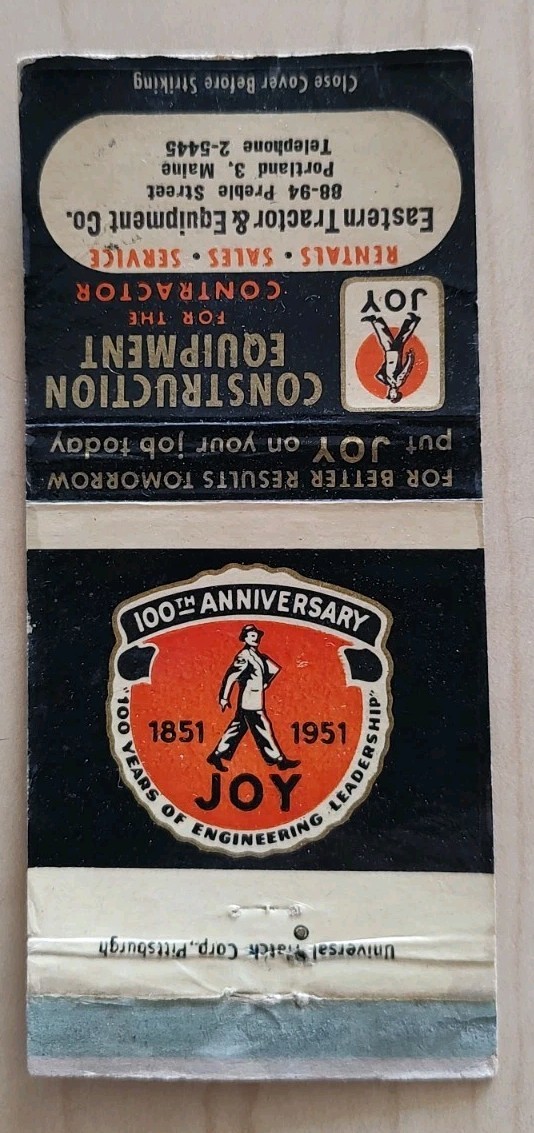 100th Anniversary 1951 Eastern Tractor Equipment Portland Maine Matchbook Cover