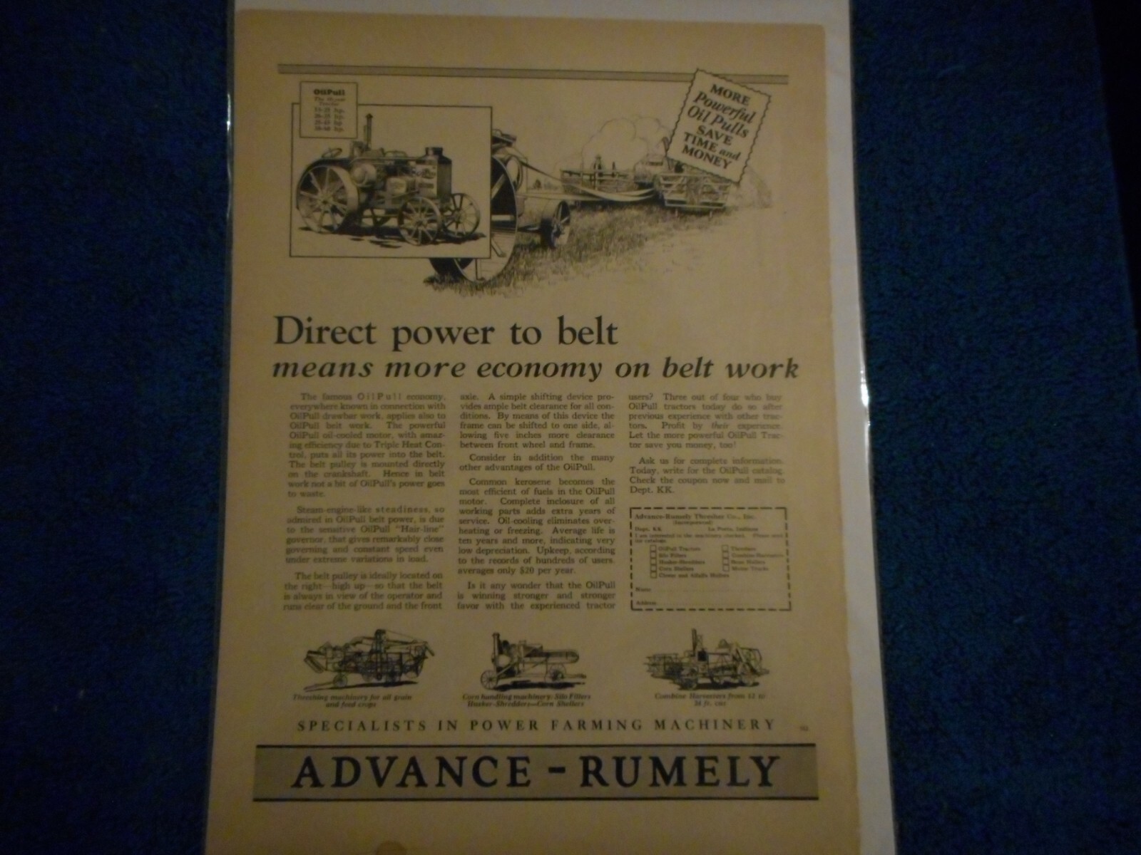 1927 Advance Rumely Print Advertisement: Oil Pull Tractor, Thresher, LaPorte, IN
