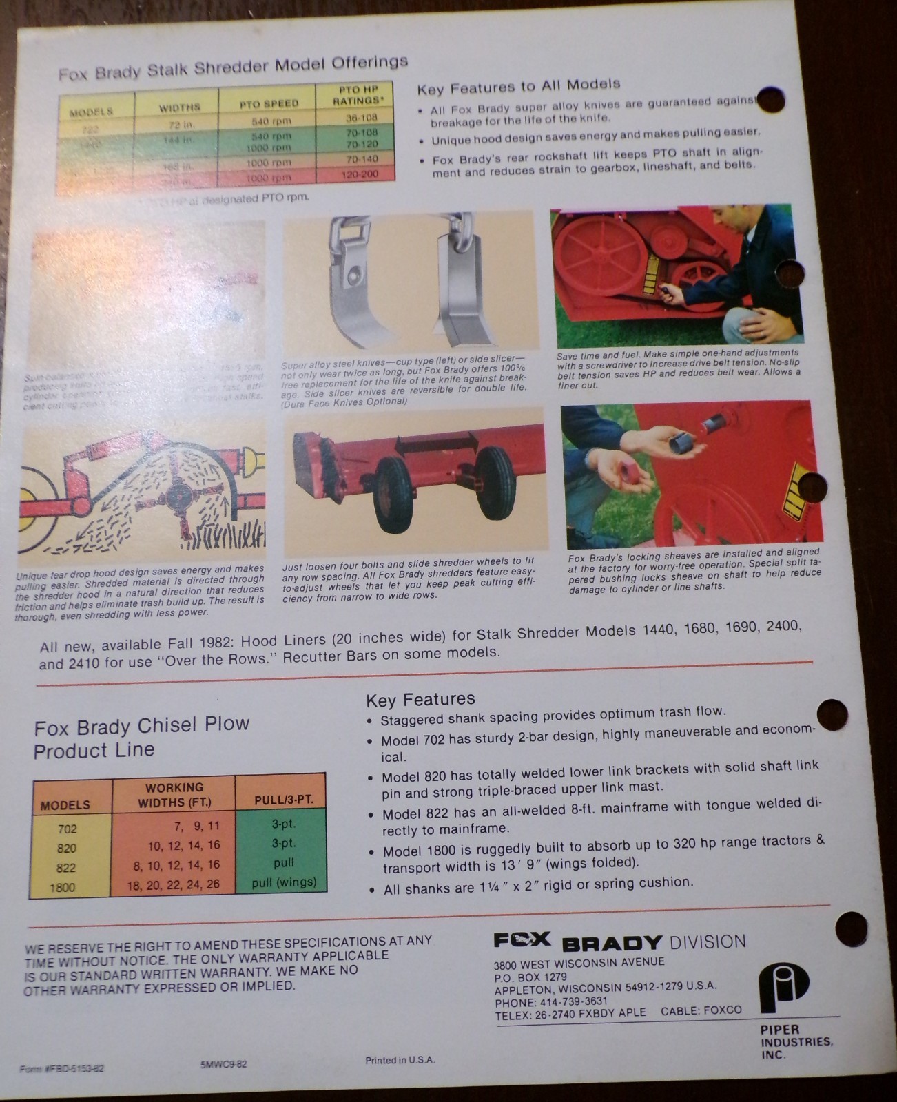 Fox Brady Shredders, Plow, Blower Sales Brochures, 4 items