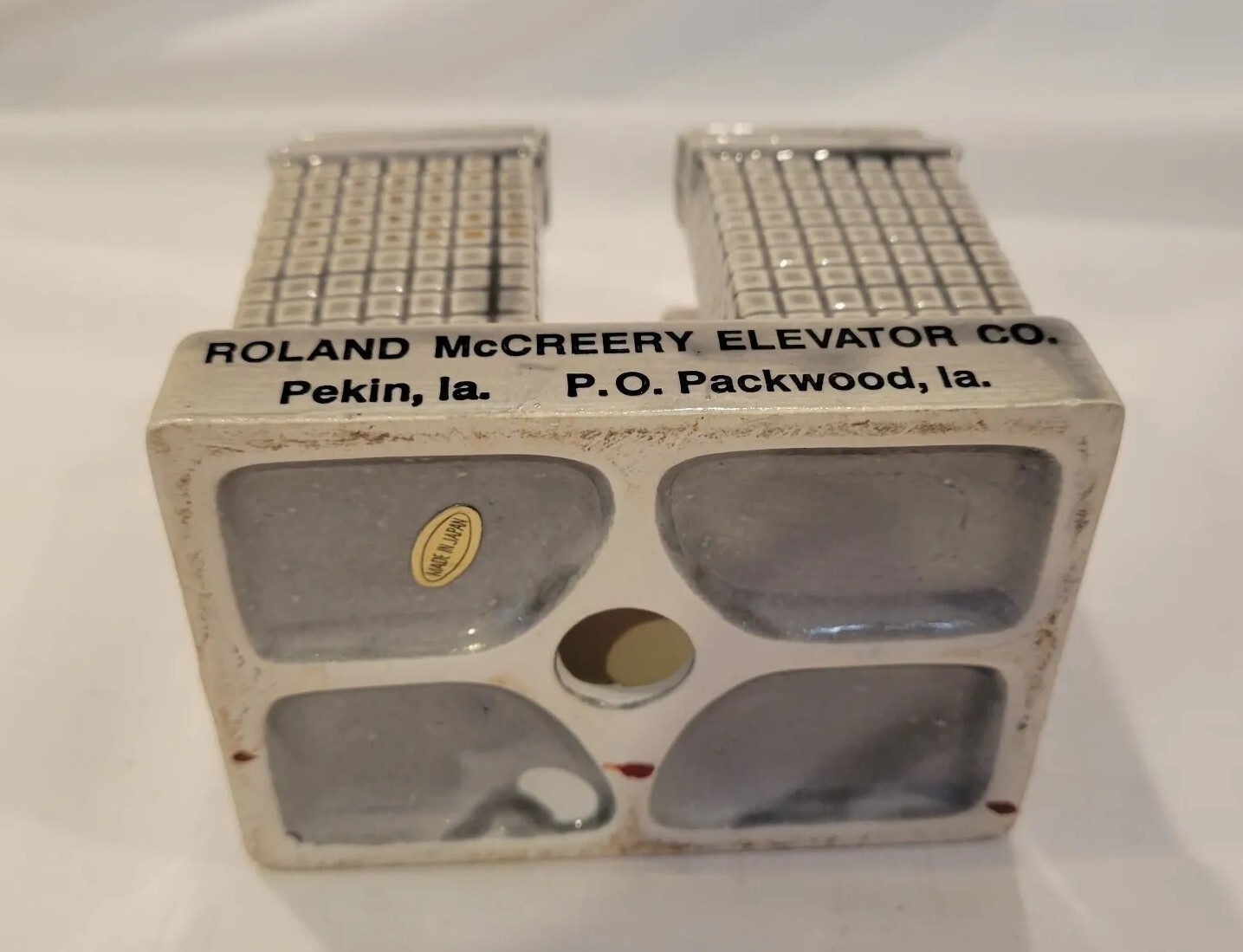 Pekin Iowa Grain Elevator Napkin Holder Ceramic Advertising Roland MCreery Co.