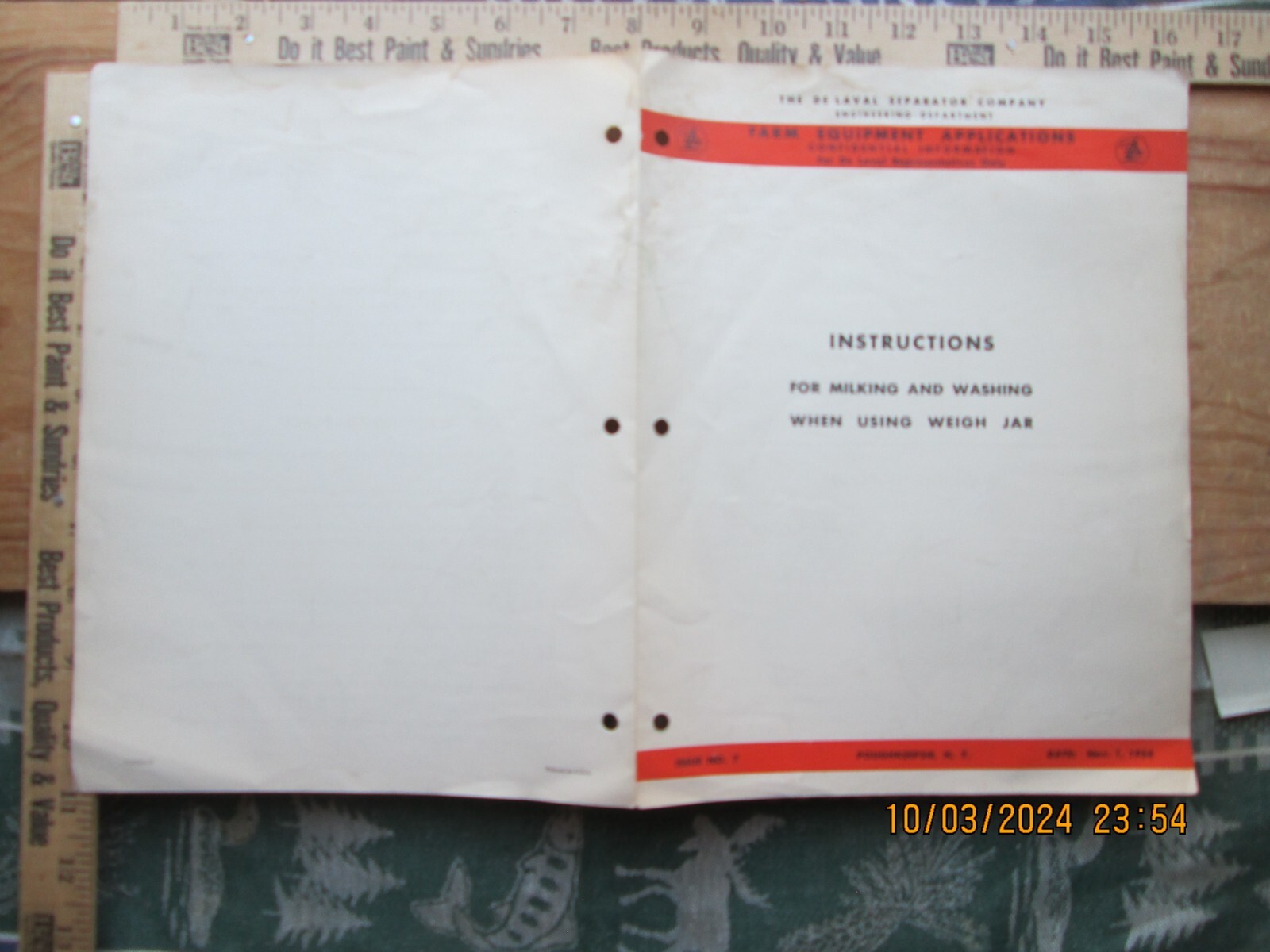 de laval Instructions for milking & washing When using weigh jar 1954