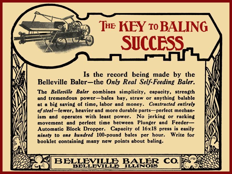 1910 Belleville Baler Co. NEW Metal Sign: Self-Feeding – Belleville, Illinois