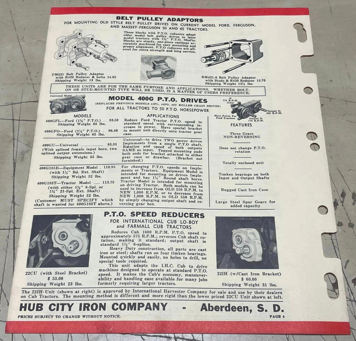 Vtg Original 1961 Hub City Iron Co Farm Equipment Products Bi-Fold Catalog Sheet
