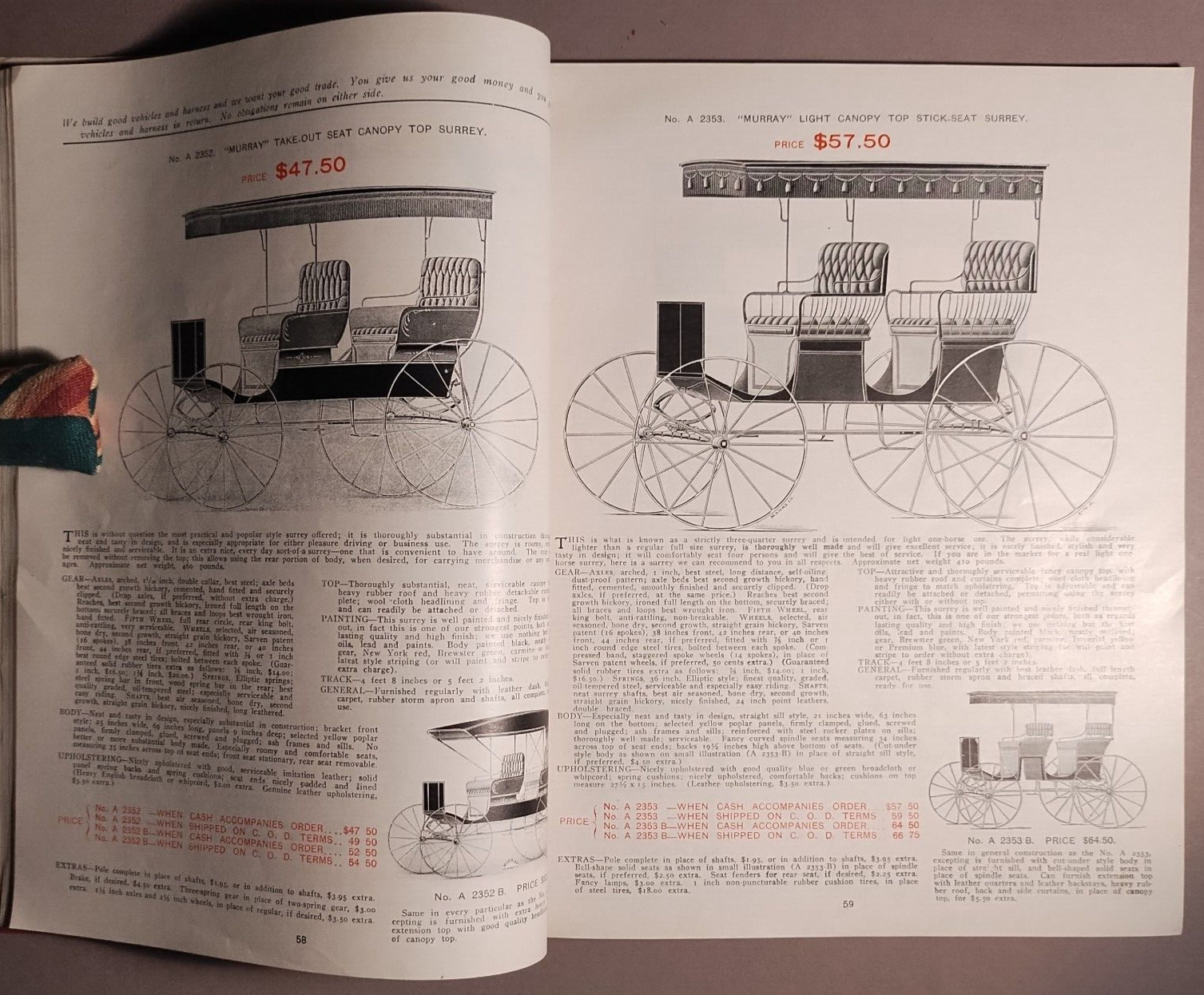 1906 Murray Carriage Buggy Delivery Wagon Cincinnati OH Catalog Original B1-17