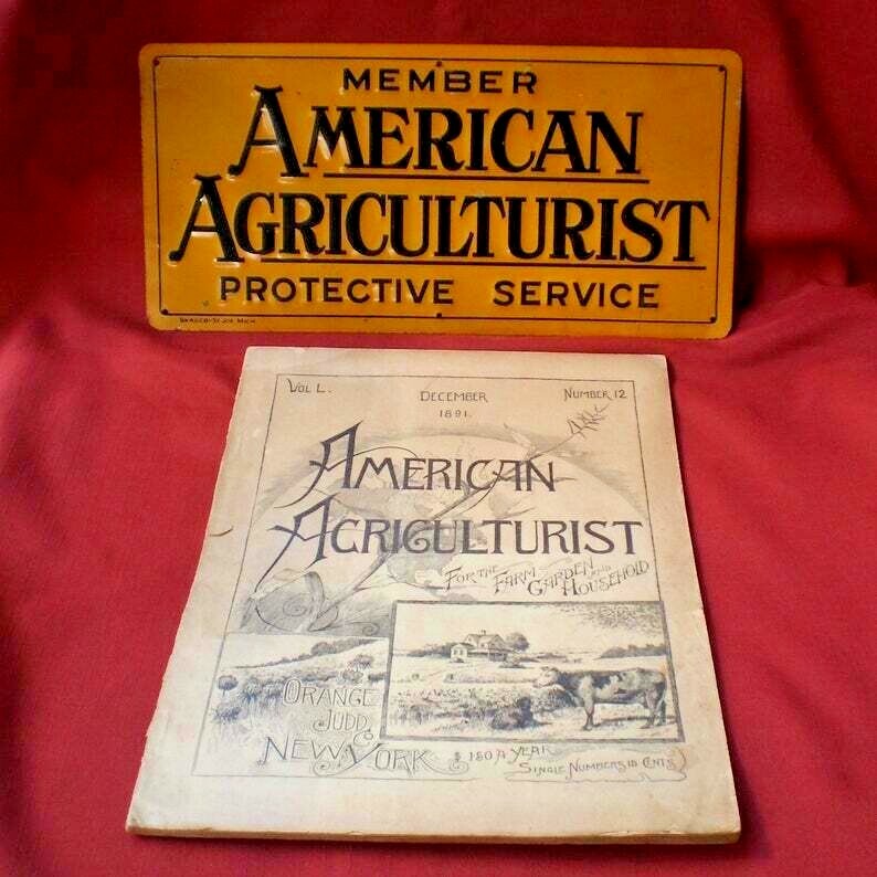 Antique American Agriculturist License Plate and Rare Magazine-1800&rsquo;s