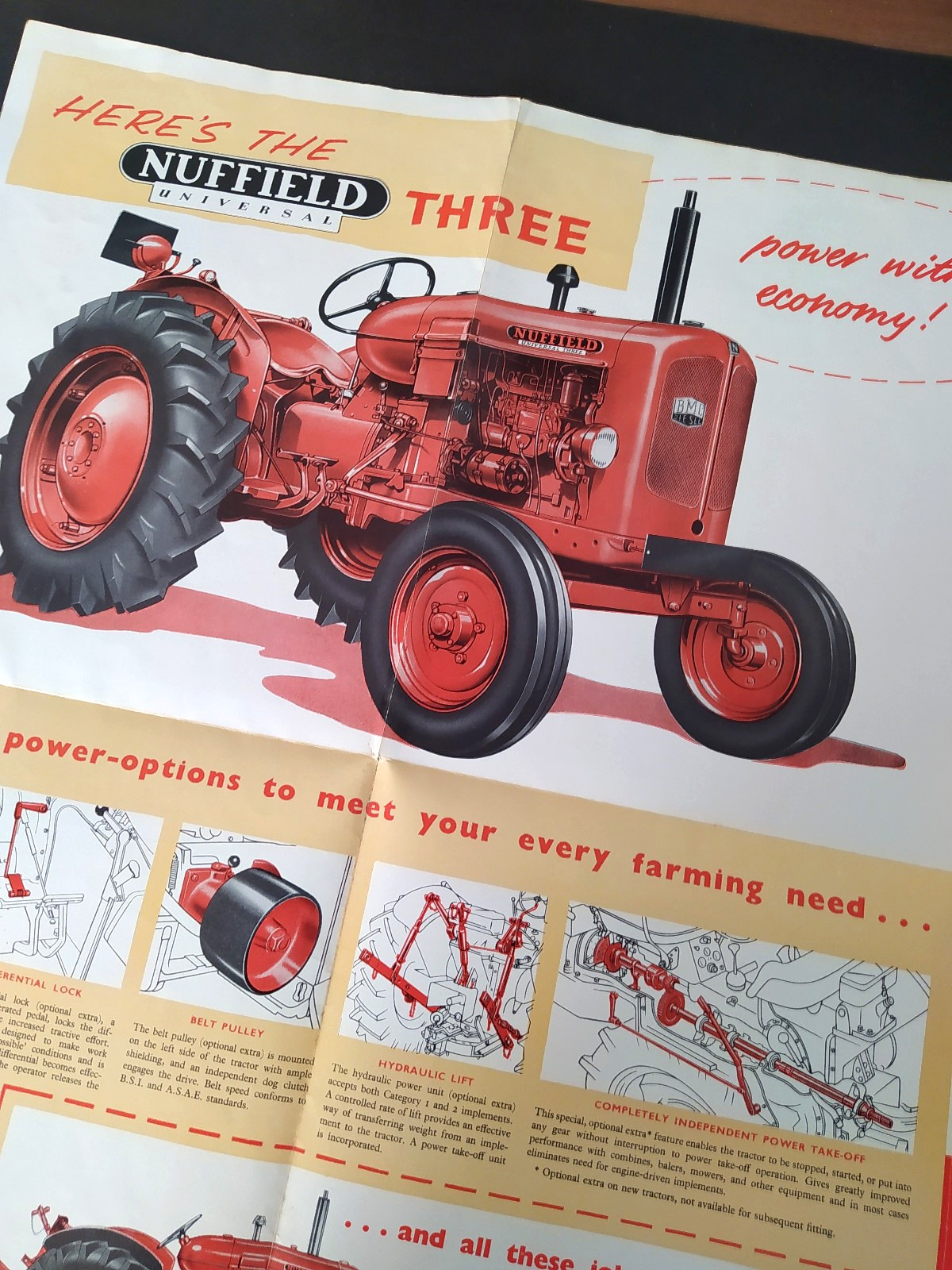VINTAGE NUFFIELD THREE UNIVERSAL TRACTOR BROCHURE -POSTER 1950&rsquo;s