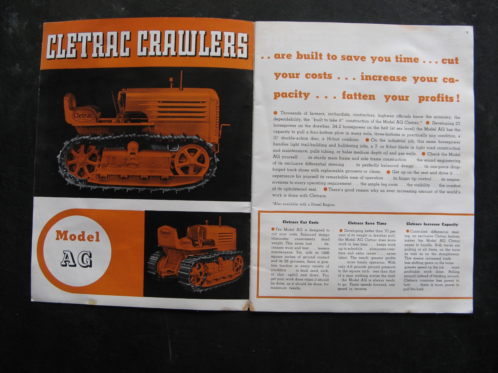1938 CLETRAC AG CRAWLER TRACTOR Sales Booklet/Brochure VINTAGE