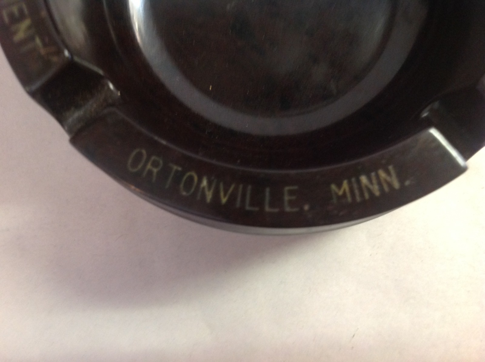 Schaffer Implement Ortonville, Minn, Catalin Ashtray Called The Derby