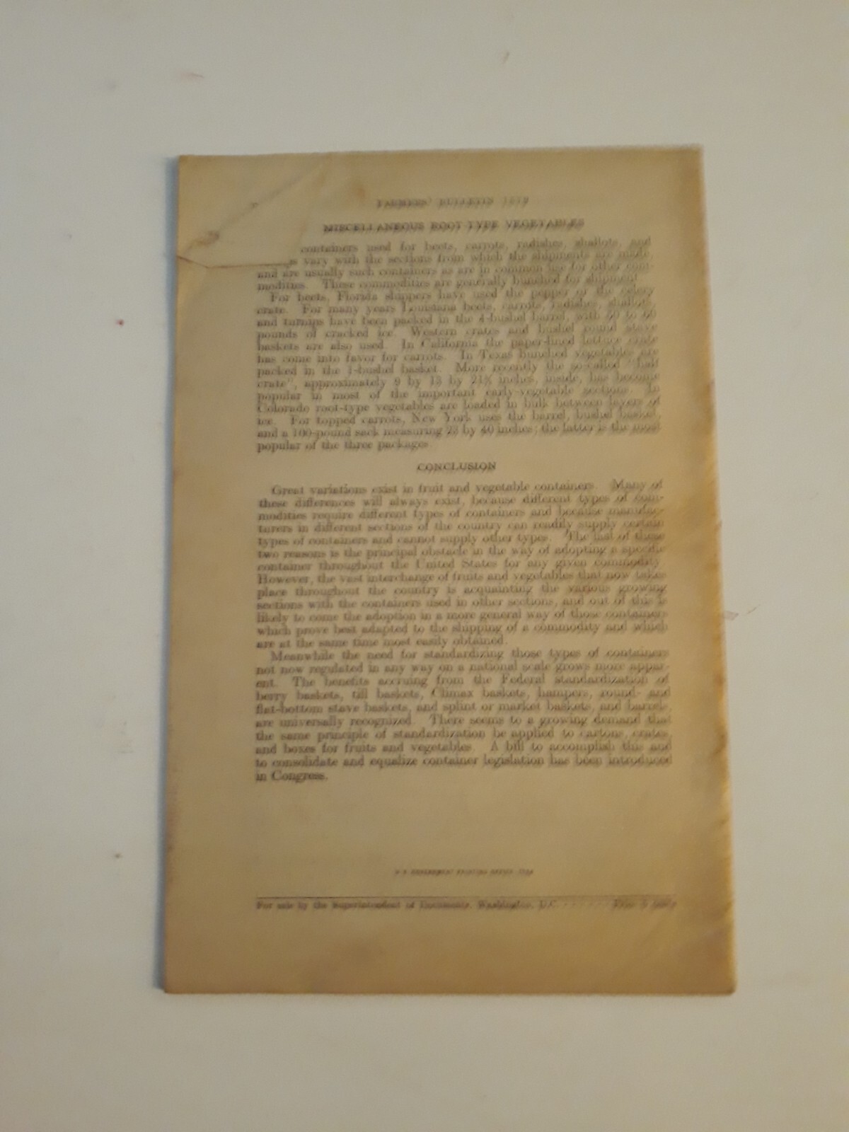 Vtg 1934 Containers used in shipping fruits and vegetables 1579 bulletin j10