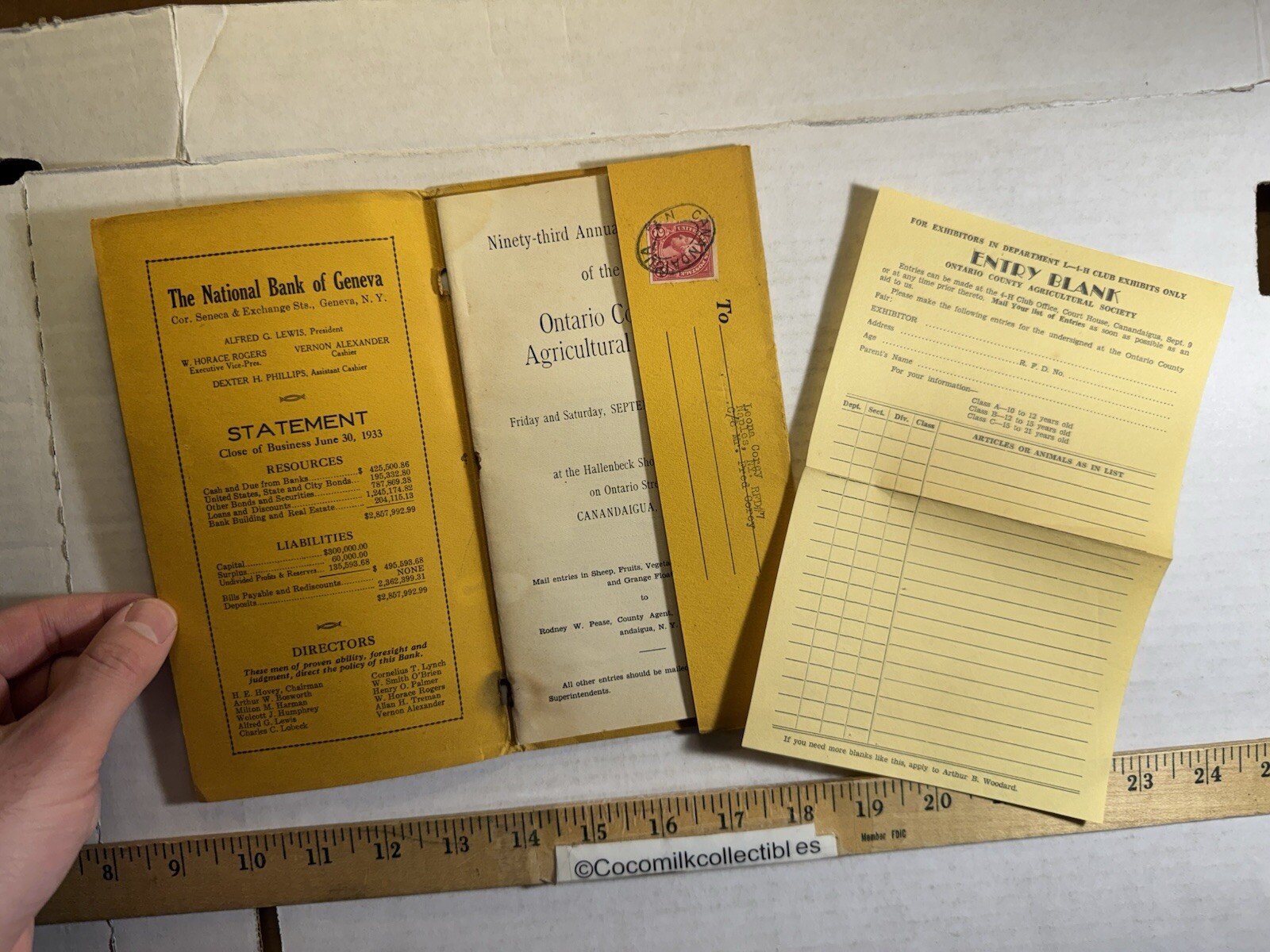 Vintage 1933 93rd Annual Exhibition of The Ontario County Agricultural Brochure