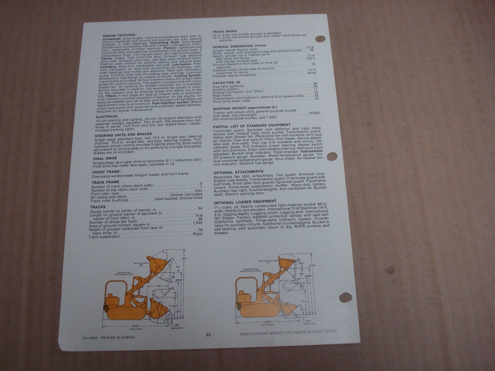 International 125E Loader Specifications Brochure