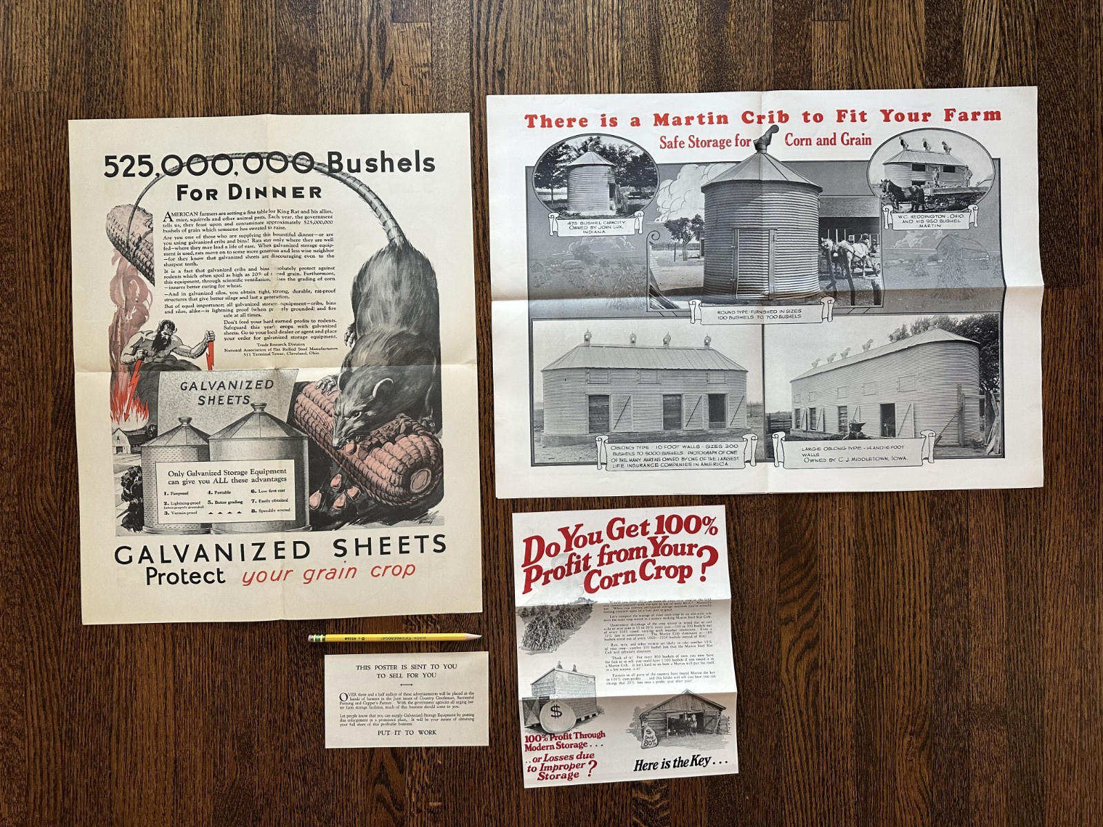 1930s Martin Steel CORN CRIB Farm Advertising Poster Rat Graphic MANSFIELD OH