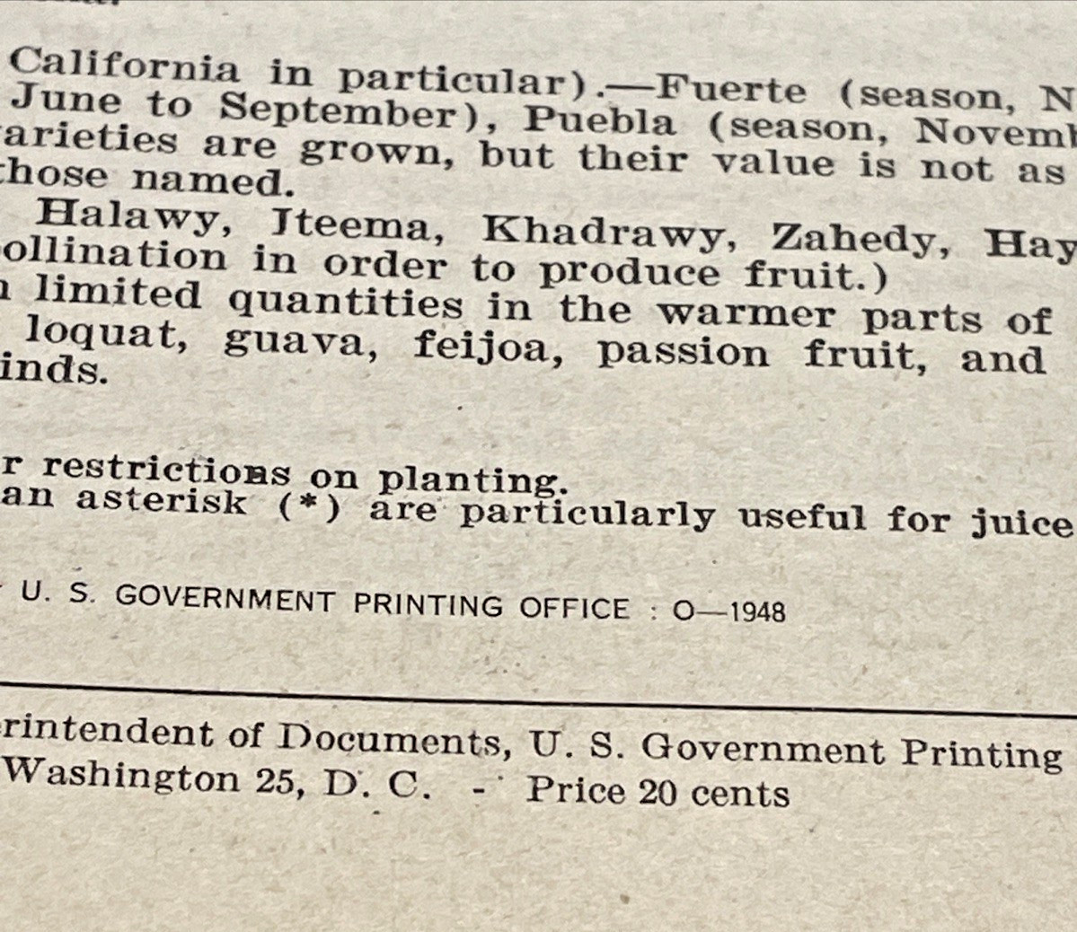 U.S. DEPARTMENT OF AGRICULTURE BROCHURE GROWING FRUIT FOR HOME USE 1948 VINTAGE