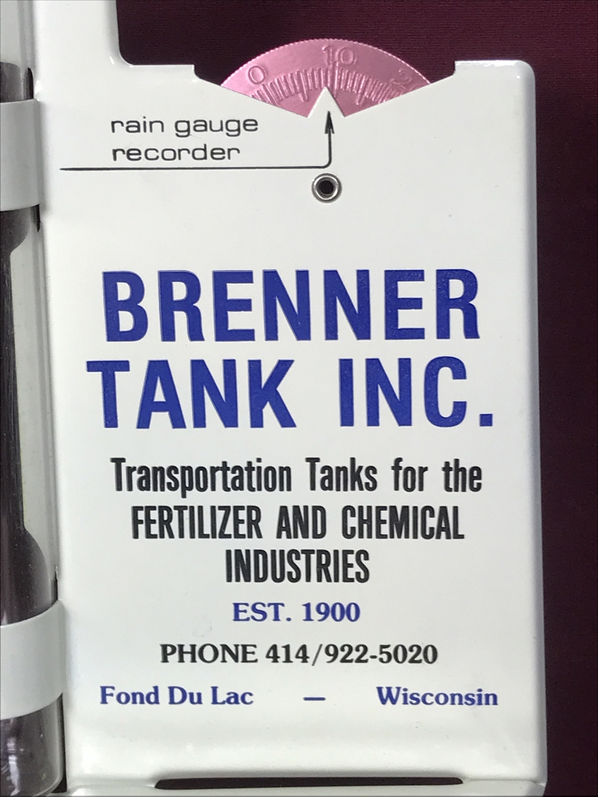 Vtg NIB Brenner Tank Inc Semi trailer ADVERTISING RAIN GAGE fertilizer chemical