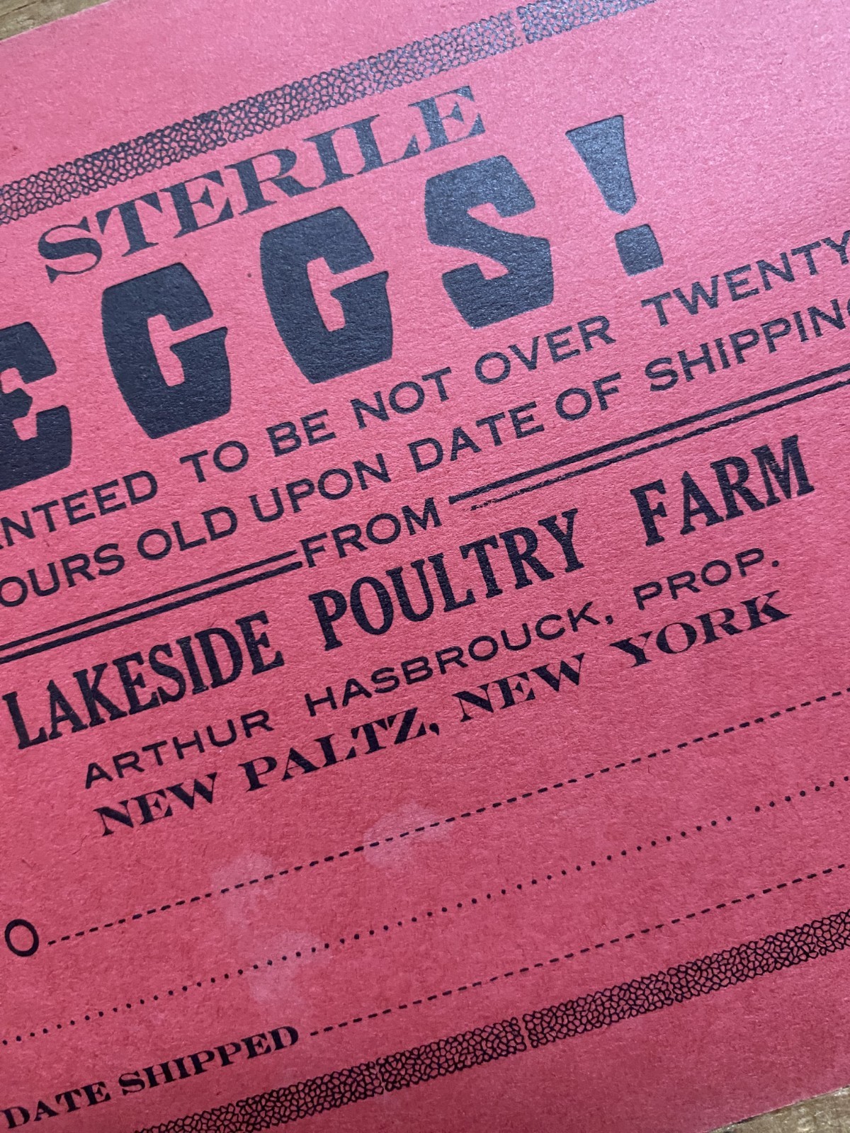 Antique/Vtg 1900&rsquo;s EGGS SIGN Lakeside Poultry Farm, New Paltz NY Hudson Valley