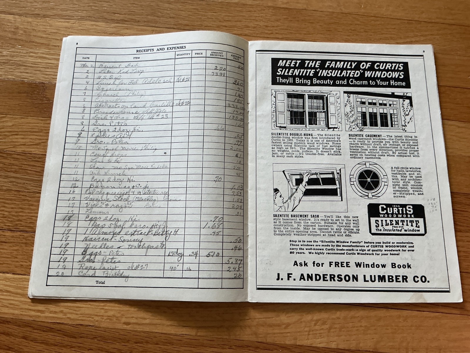 1948 Farm Acct. Record Book – J. F. Anderson Lumber Co. Minnesota, Iowa, Dakotas