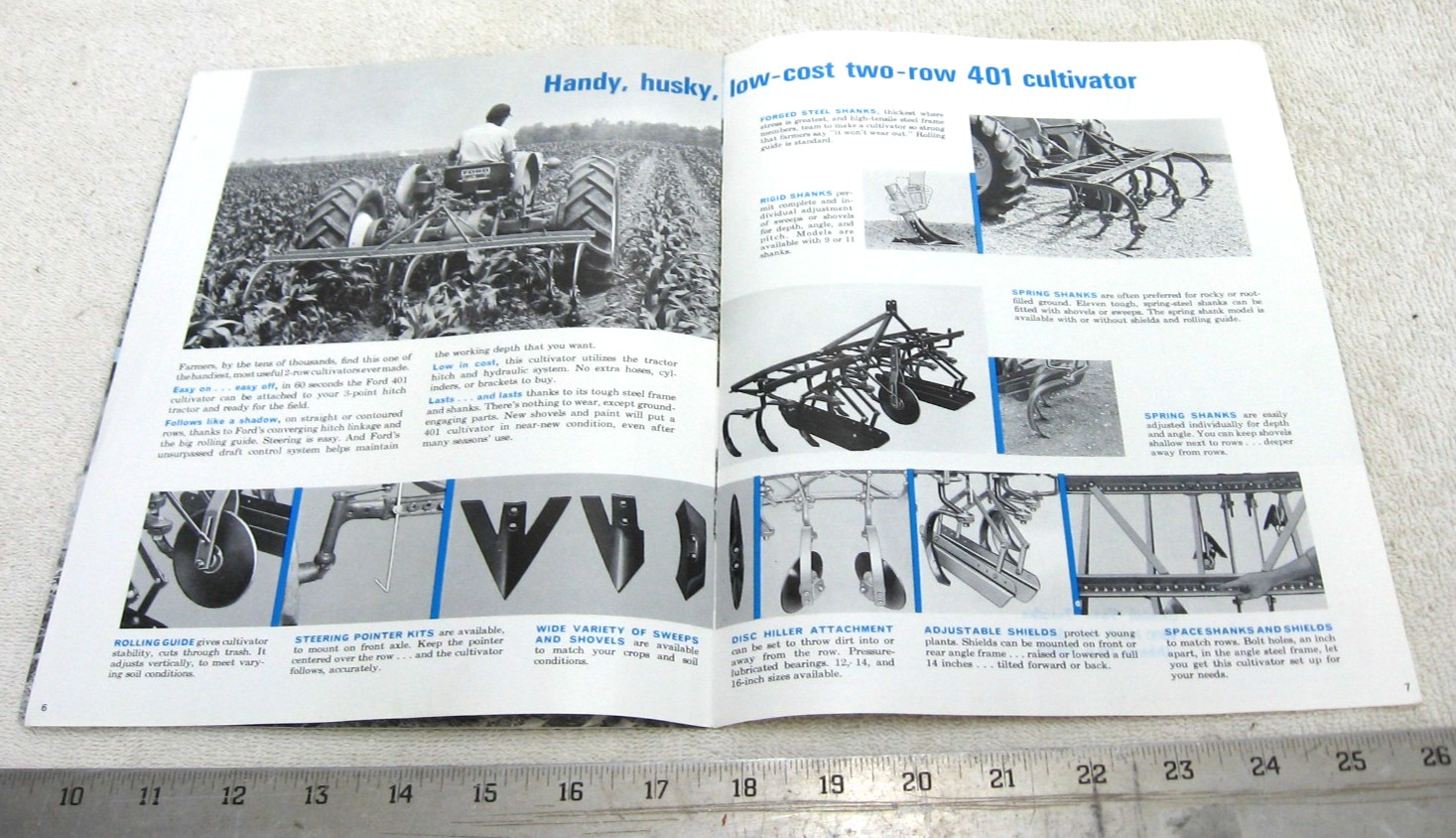 VINTAGE 1964 FORD TRACTOR REAR MOUNTED CULTIVATORS TILLAGE BROCHURE 401 406 2-6