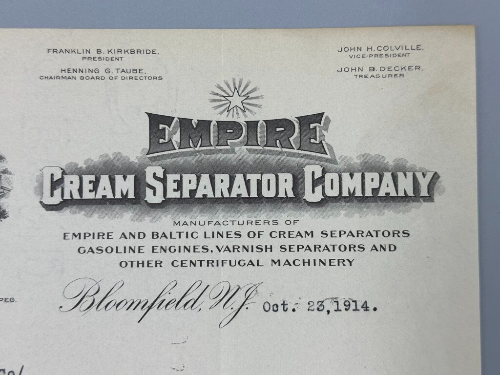 1914 EMPIRE CREAM SEPARATOR Dairy FARM Advertising Letter BLOOMFIELD NJ Antique