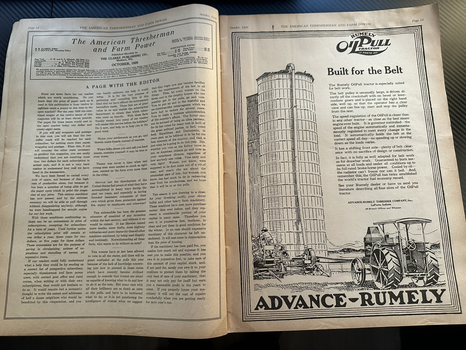 The American Thresherman & Farm Power MAGAZINE October 1920 MADISON, WIS. Vol 23
