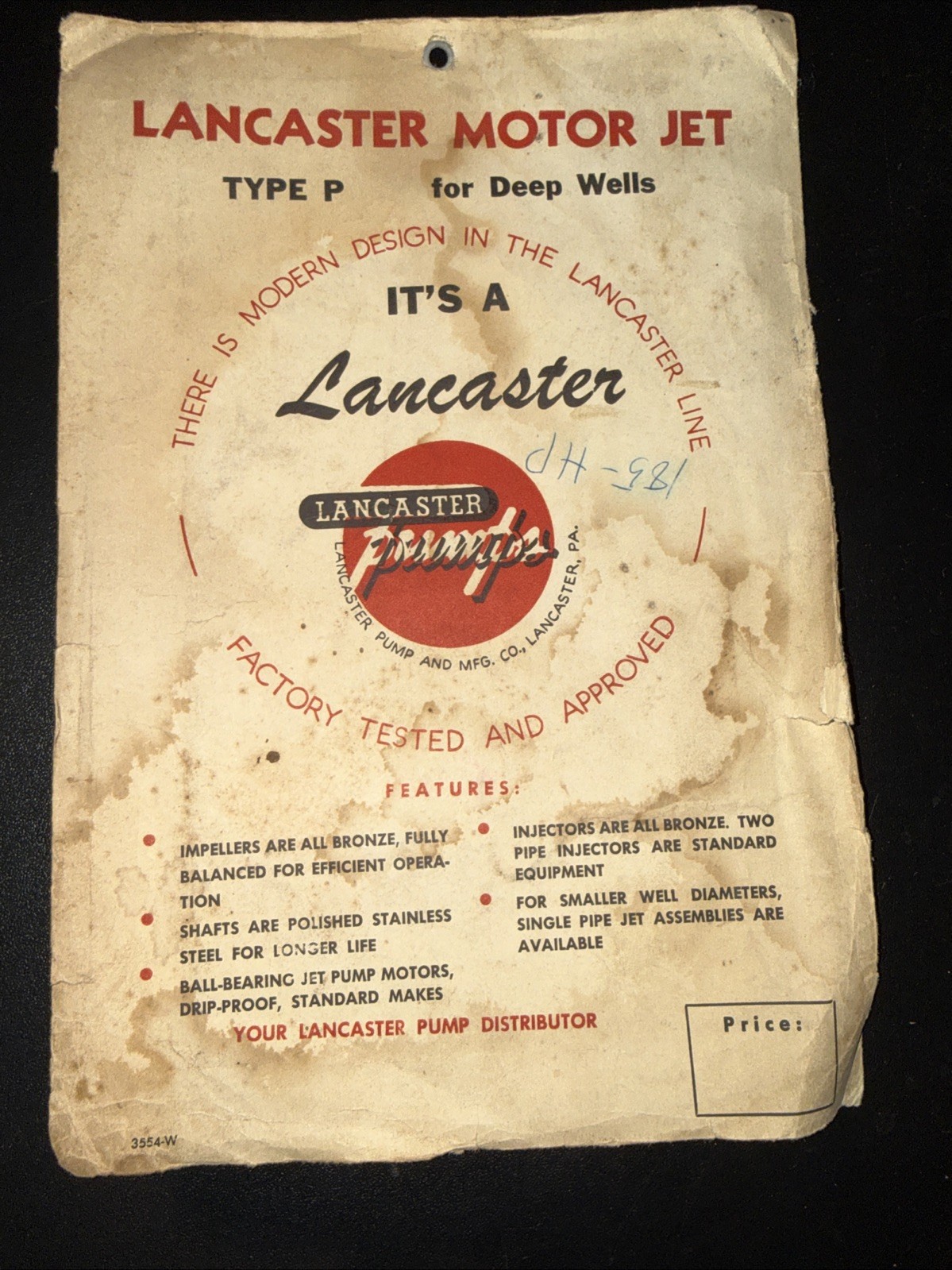 Lancaster Motor Jet Type P for Deep Wells Parts List Installation Instructions