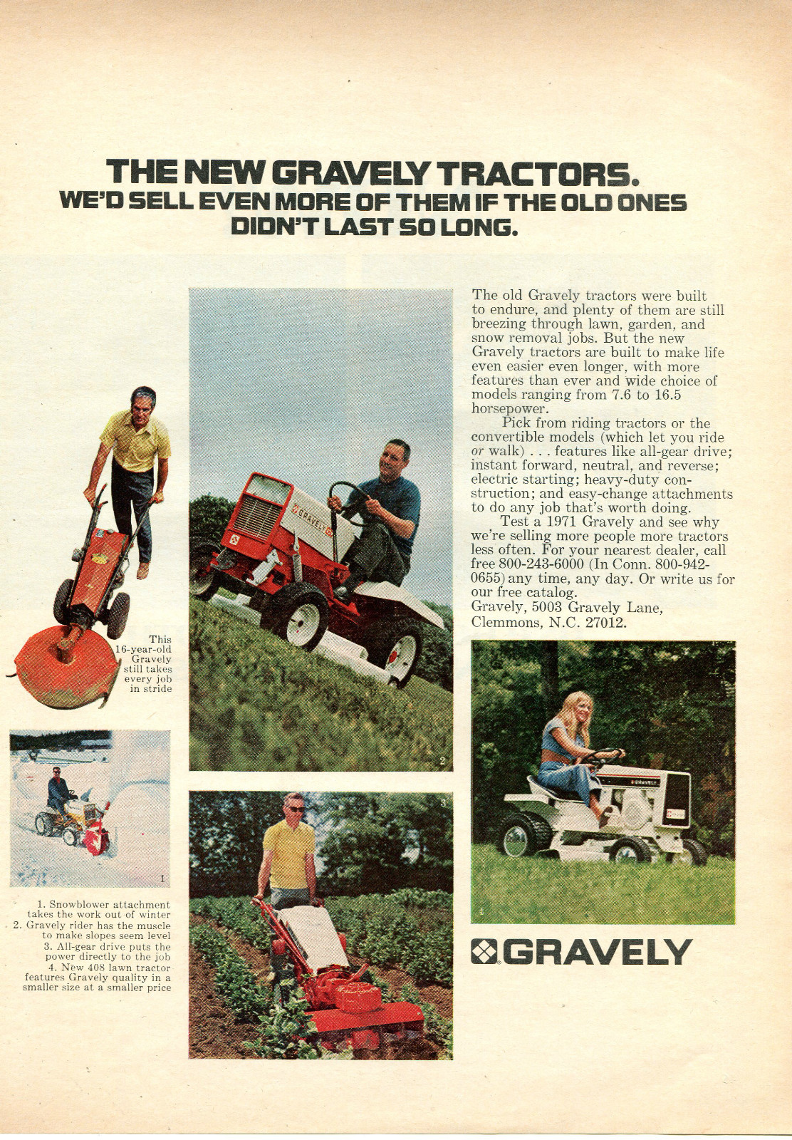 1971 Print Ad of Gravely 408 Lawn Tractor