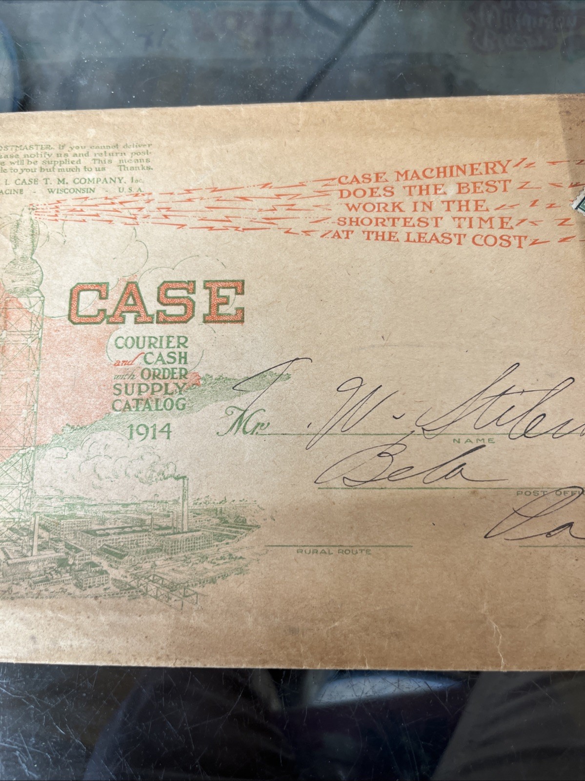 Antique 1914 Case Steam Tractor Engine Envelope, Bela Pa. Clarion Co., Eagle