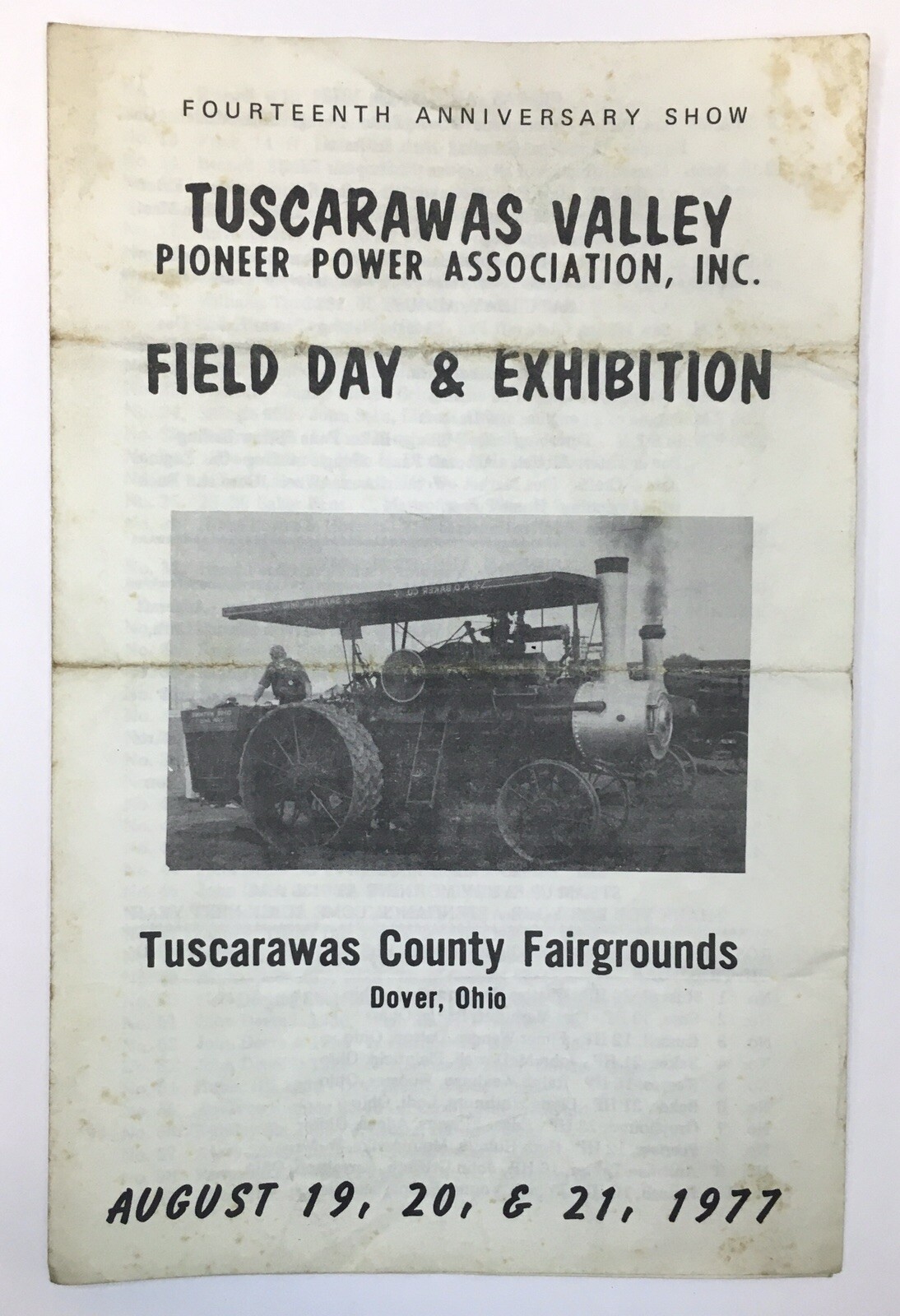 Tuscarawas Valley Pioneer Power 1977 Field Day & Exhibition Program Dover Ohio