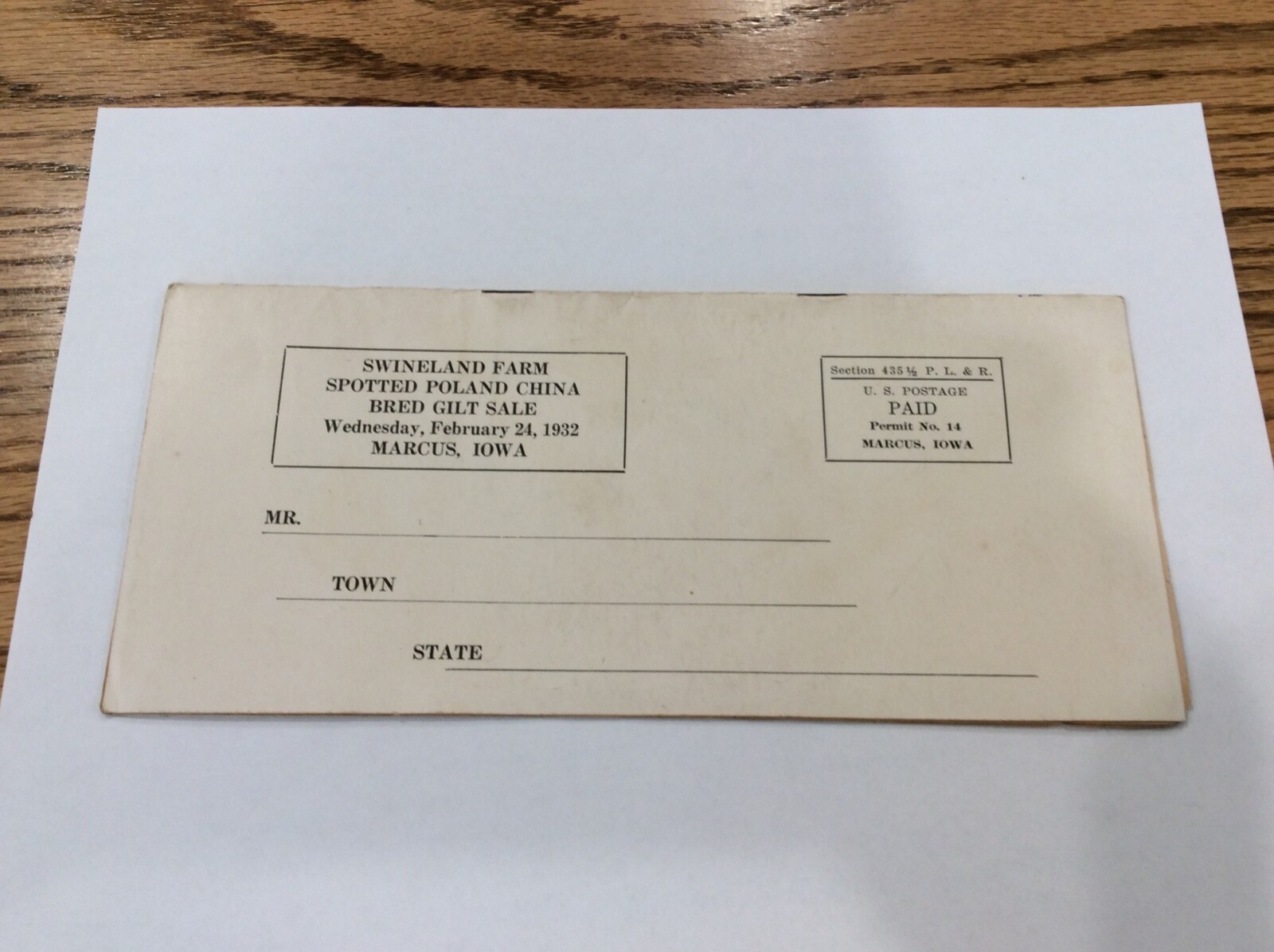 Swineland Farm 1932 Poland China Gilt Sale W Ernst & Sisters Marcus Iowa FAMILY?