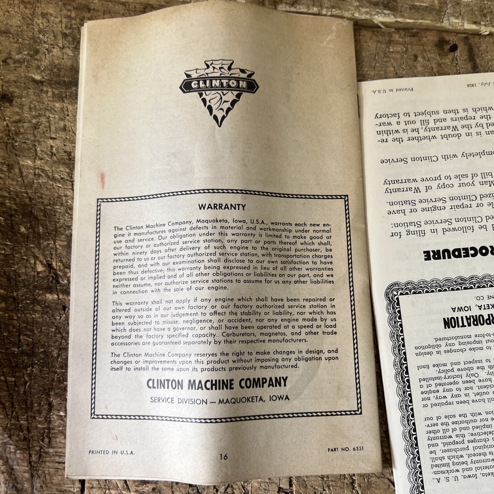 Clinton Light Weight 4 Cycle Engines literature 2 bundles