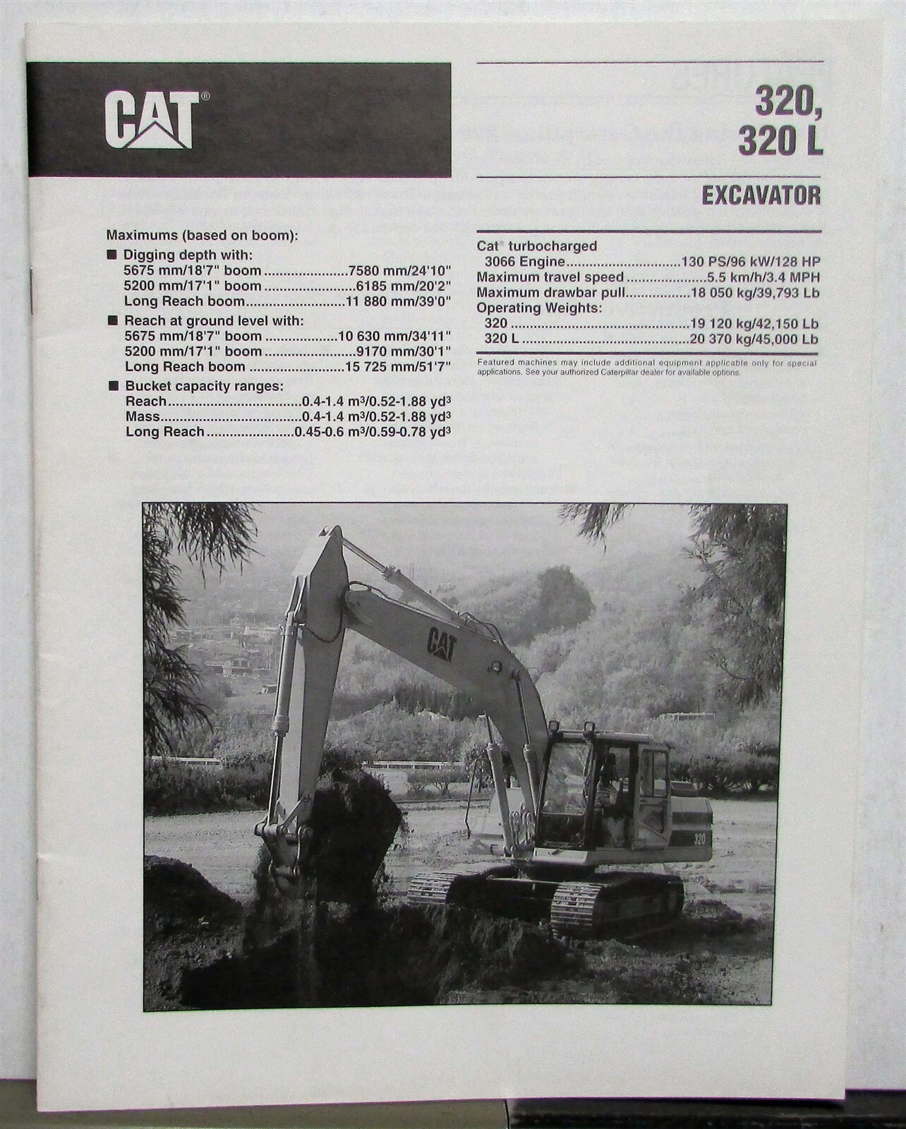 1993 Caterpillar 320 320L Excavator Specs Construction Sales Brochure