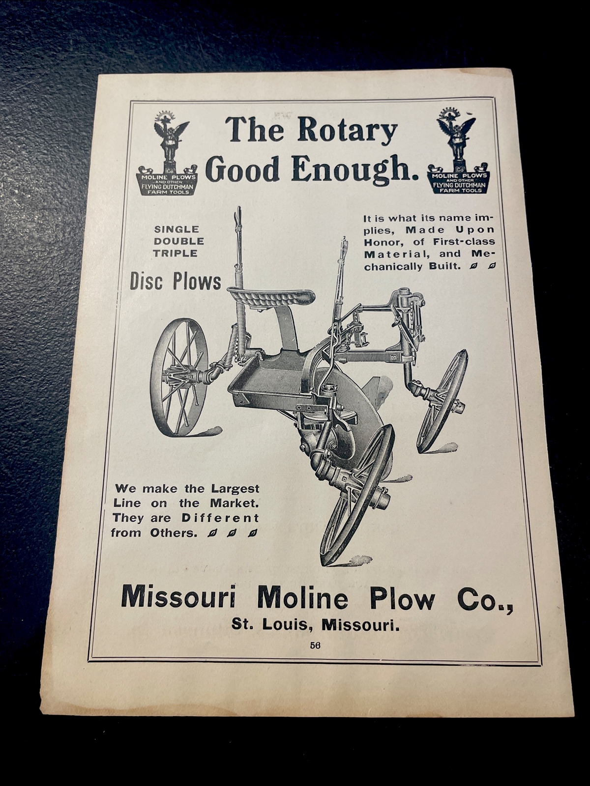 ORIGINAL 1907 Good Enough Plow Farm Advertising -Missouri Moline Plow St. Louis