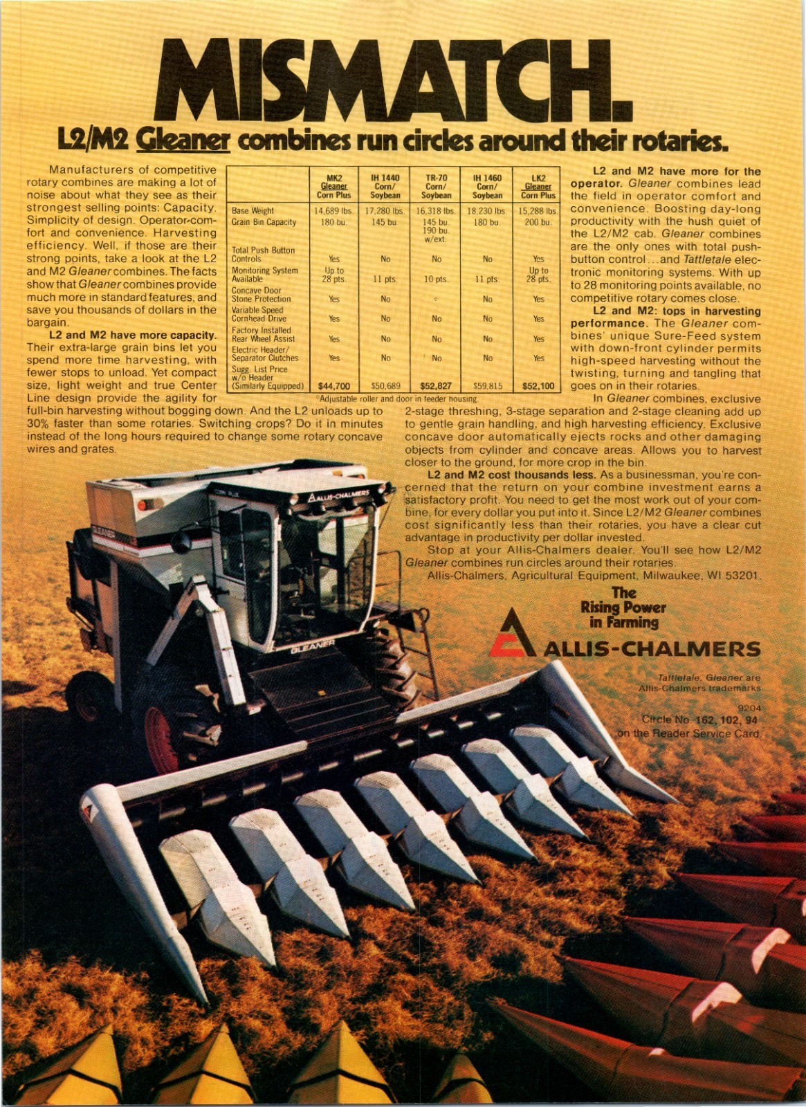 1979 Allis-Chambers L2/M2 Gleaner Combine 70&rsquo;s Vintage Print Ad