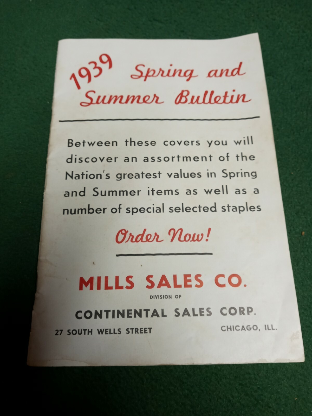 Original 1939 Spring An Summer Bulletin Mills Sales Co. Pamphlet