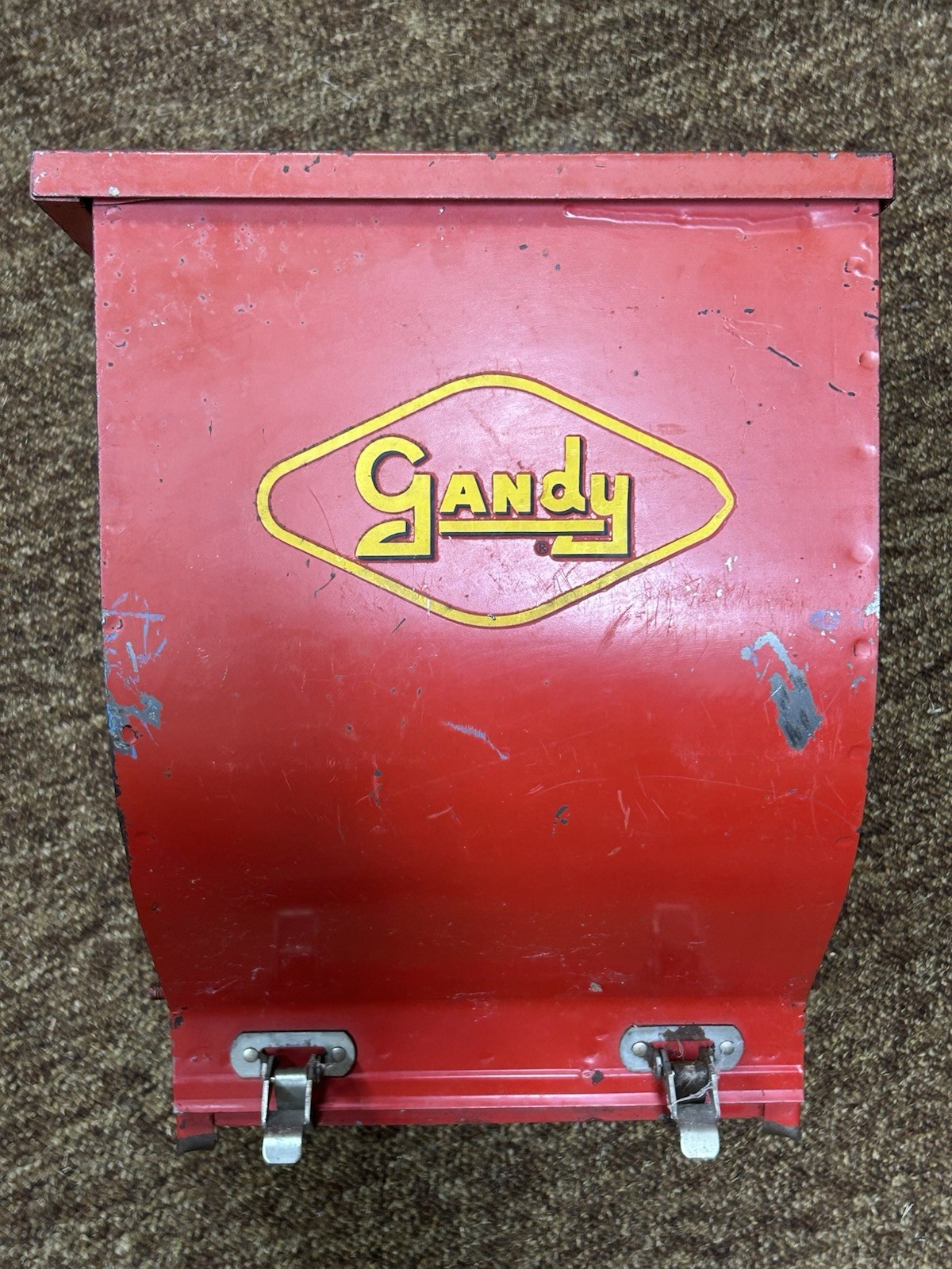 vintage Gandy model S902 farm seeder bin tank red agri collectible garden decor