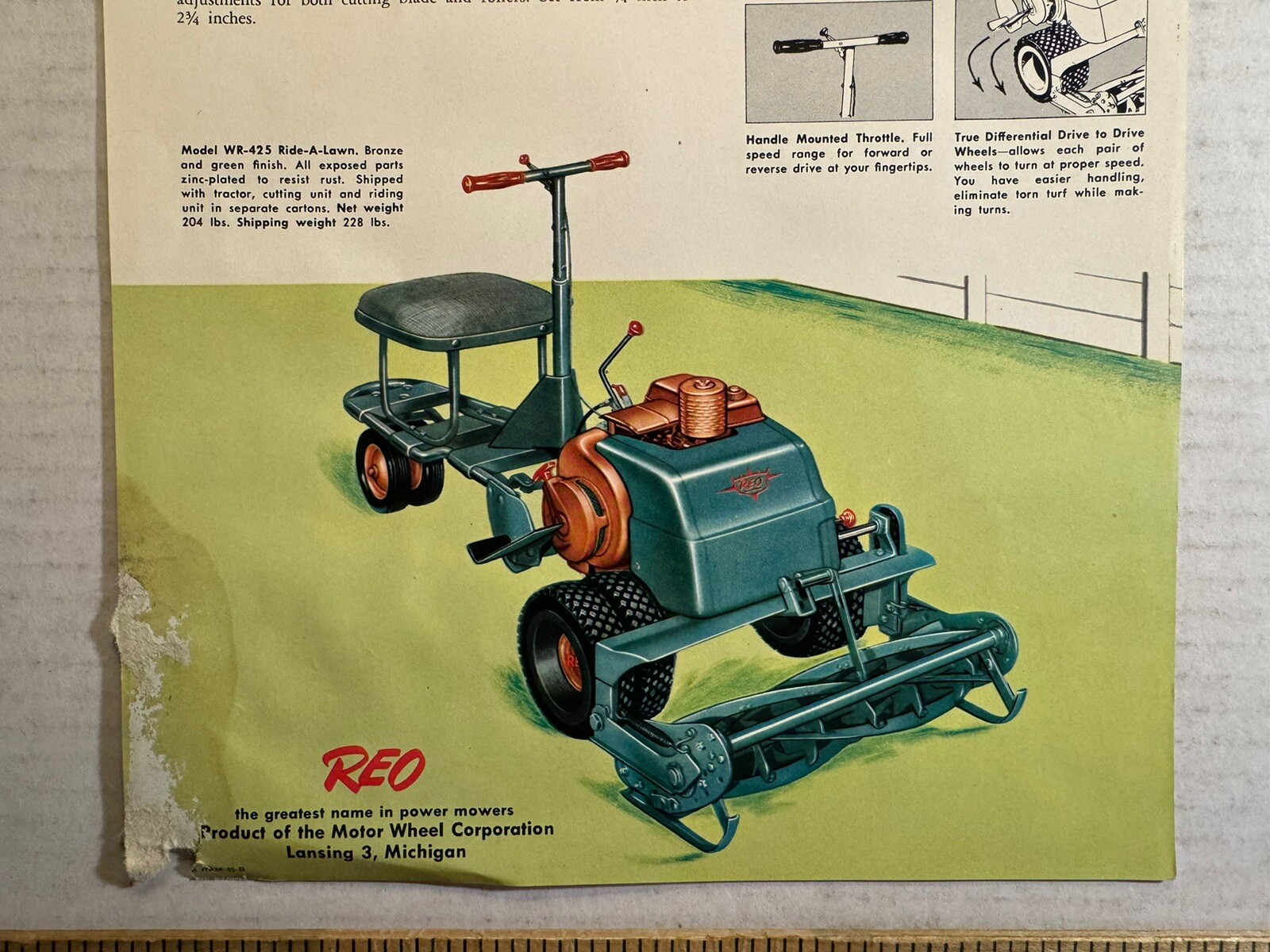 Vintage Mow Like A Pro With A Reo Ride-A-lawn Lansing MI Brochure Damaged