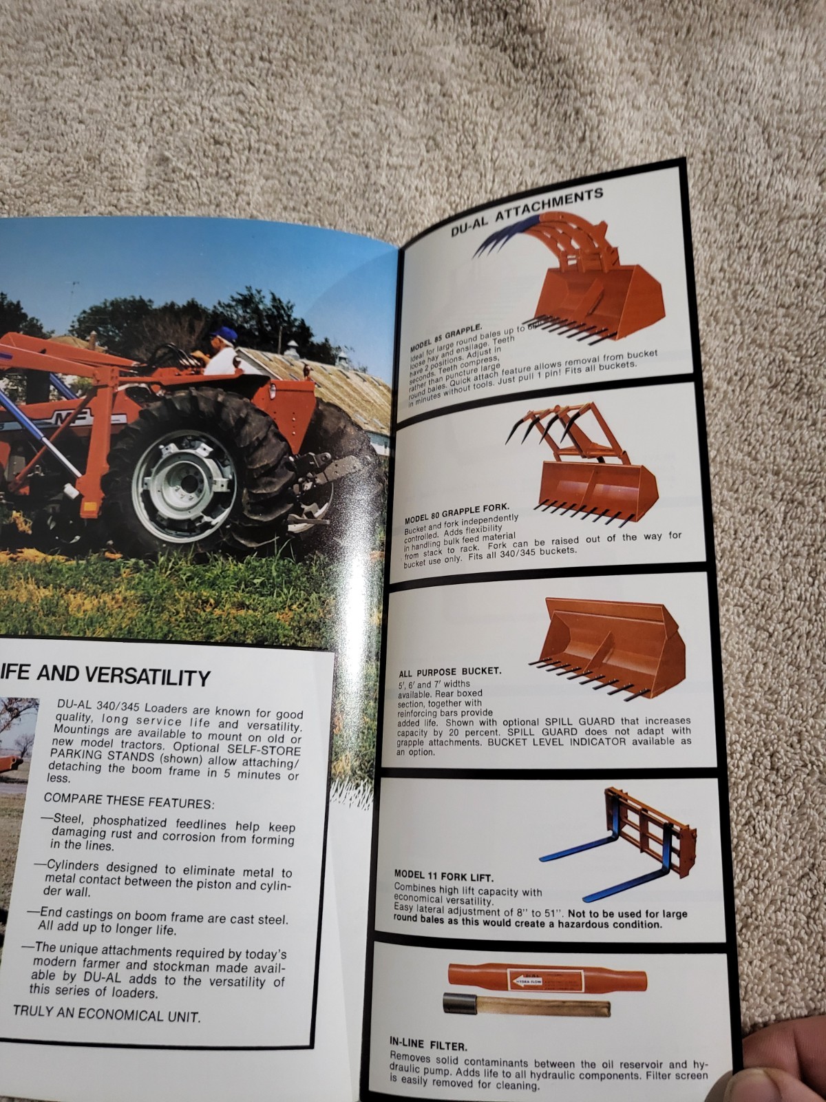 DUAL 340 / 345 Tractor Front LOADER BROCHURE John Deere MF Sioux Falls, SD.
