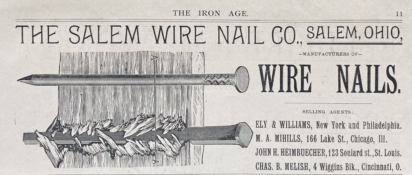 1888 AD.(XH7)~SALEM WIRE NAIL CO. SALEM, OHIO. WIRE NAILS MFG. CO.