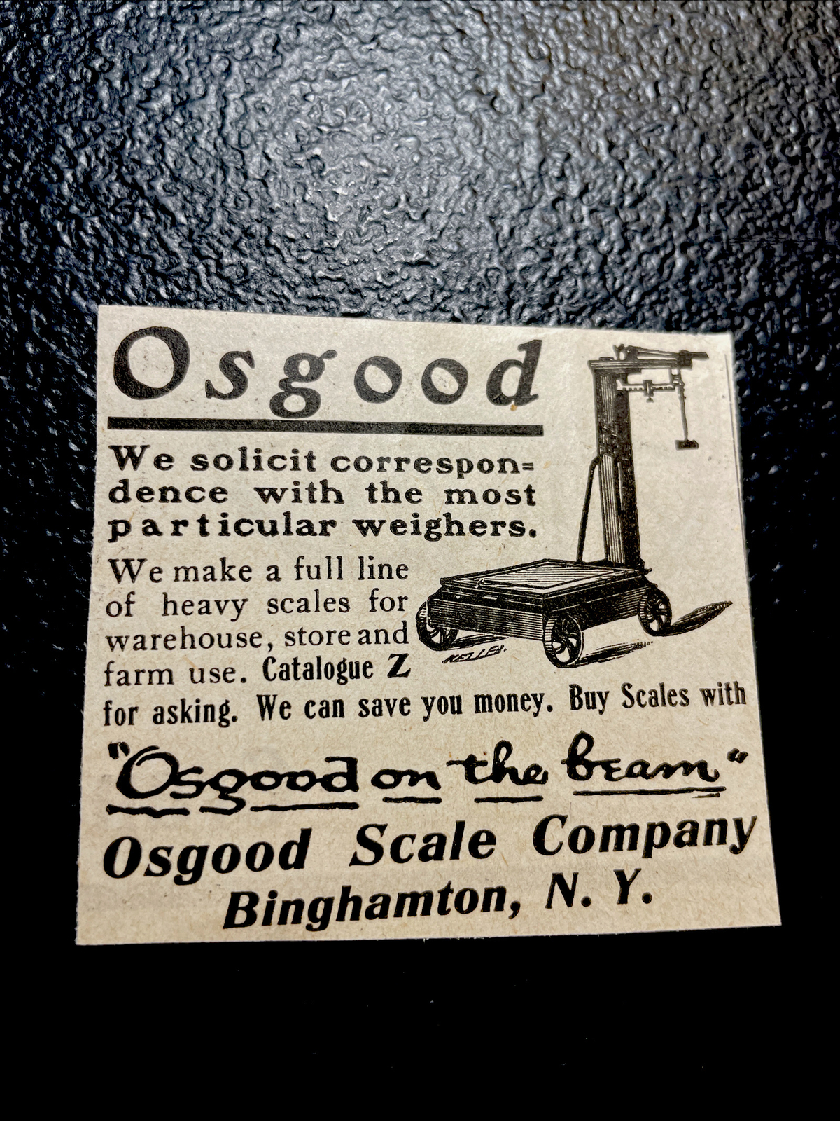 ORIGINAL 1907 Osgood Scale Co. Farm Advertising – Binghamton – New York