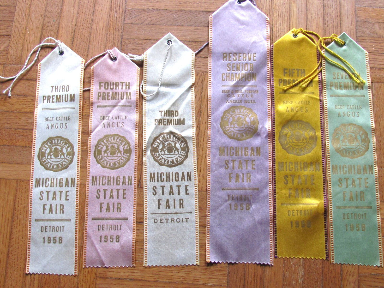 1958 FARM AWARD ANGUS BEEF CATTLE 6 RIBBON MICHIGAN STATE FAIR