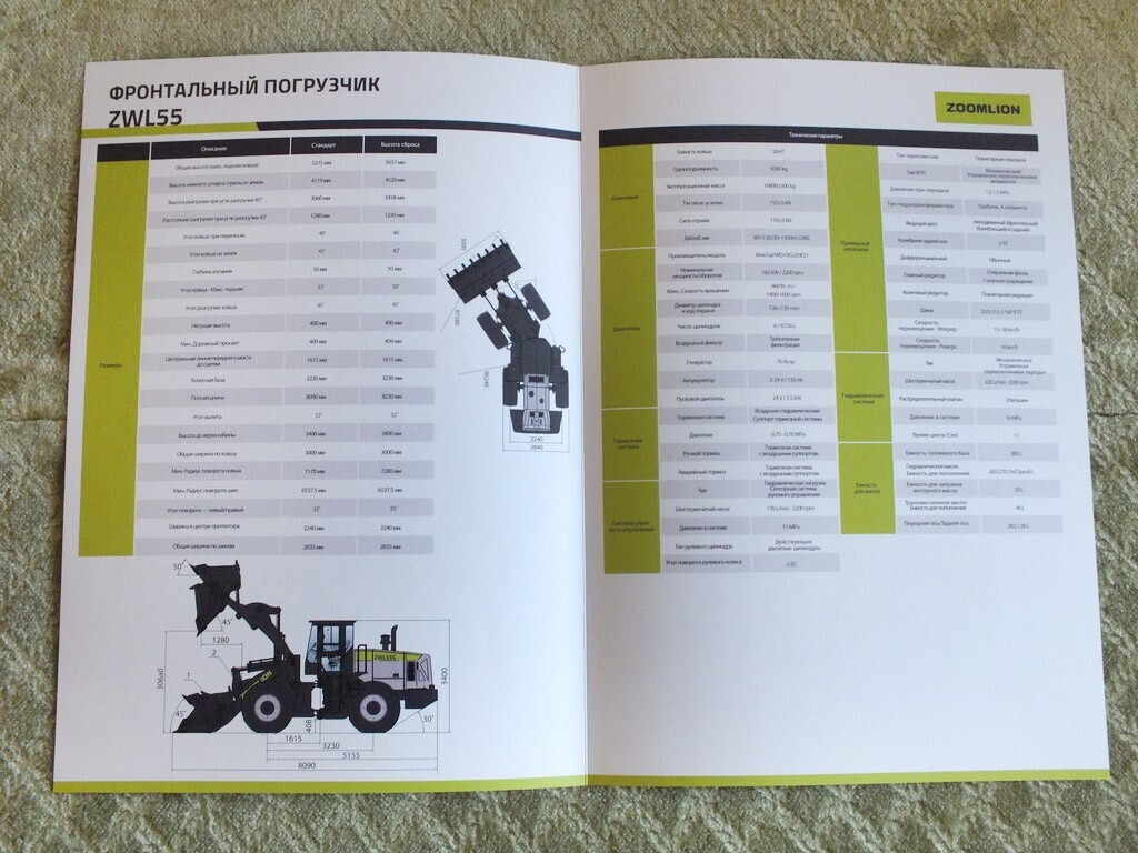 ZOOMLION ZWL55 Chinese Wheel Loader Construction Equipment Brochure 2024