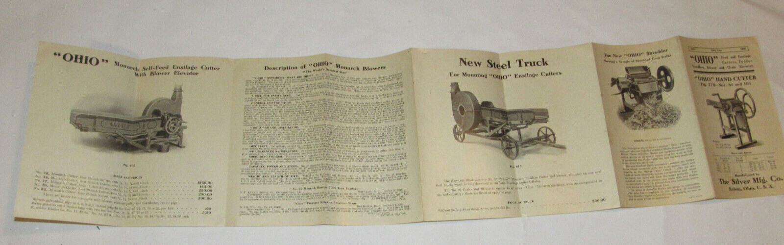 1909 OHIO FEED & ENSILAGE CUTTERS, FODDER SHREDDERS, BLOWER & ELEVATORS BROCHURE