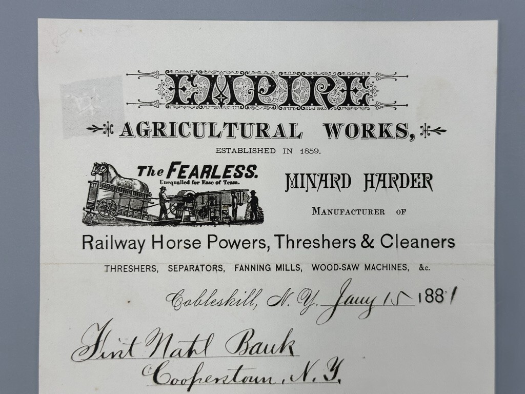 1881 FEARLESS Railway Horse Powers EMPIRE AGRICULTURAL Advertising COBLESKILL NY