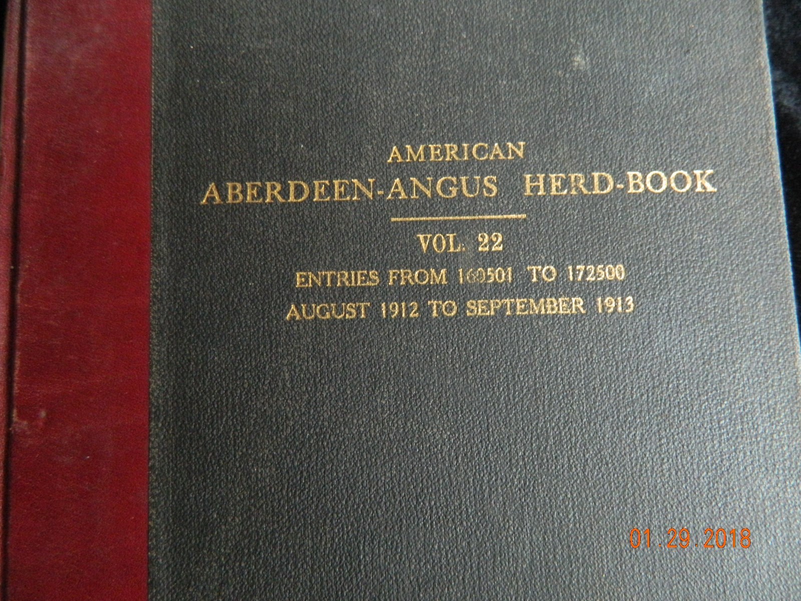American Aberdeen-Angus Herd Book Vol 22 Original Hardcover RARE VINTAGE 1912